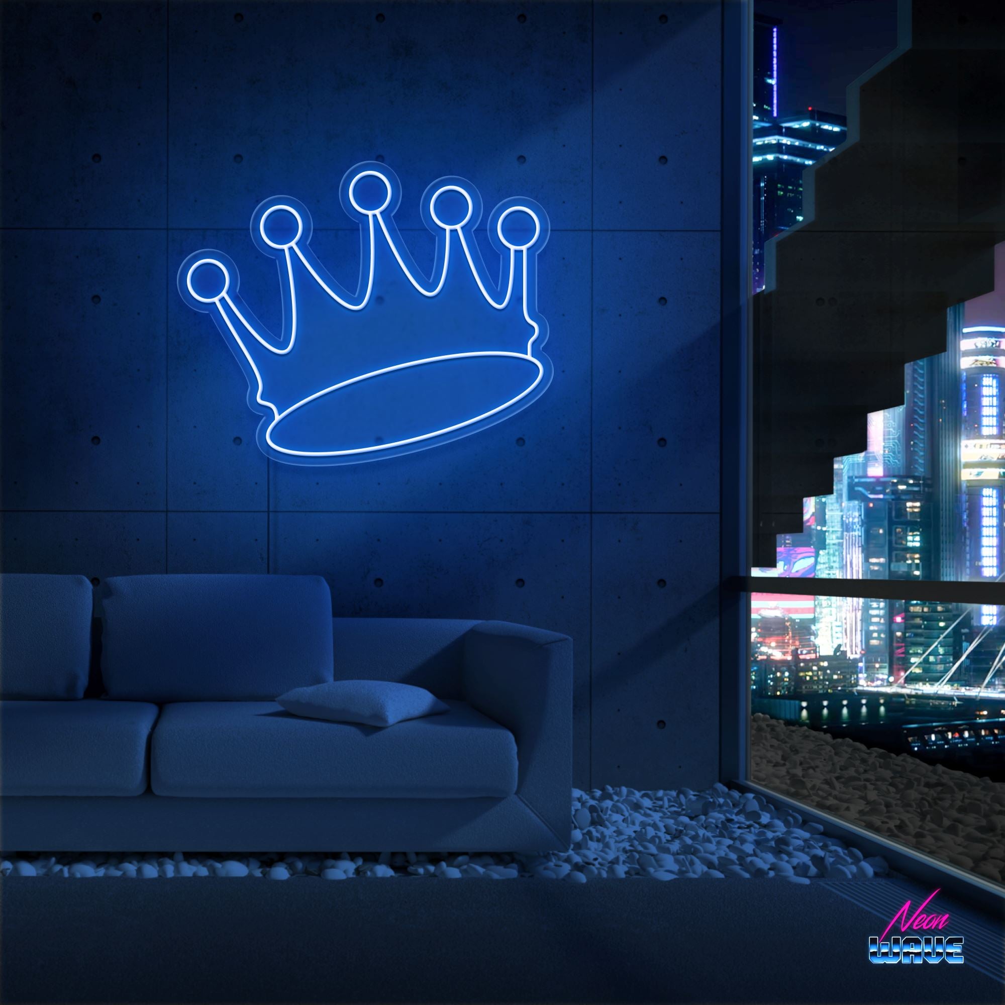 Crown ♕ Neon Sign Neonwave.ch 50cm Blau 