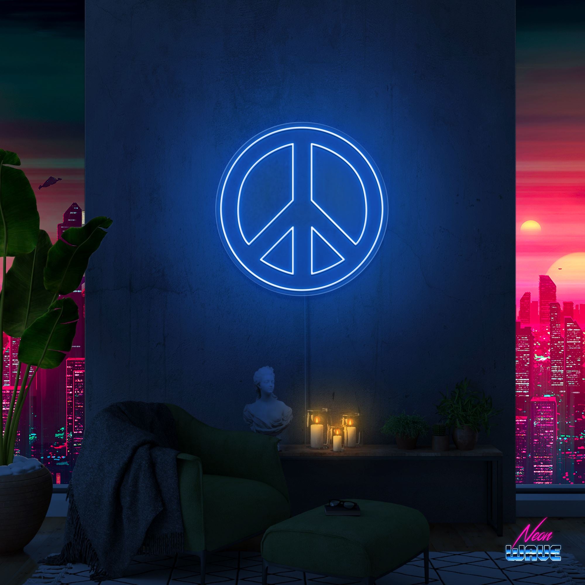 Peace Neon Sign Neonwave.ch 50 cm Blau 