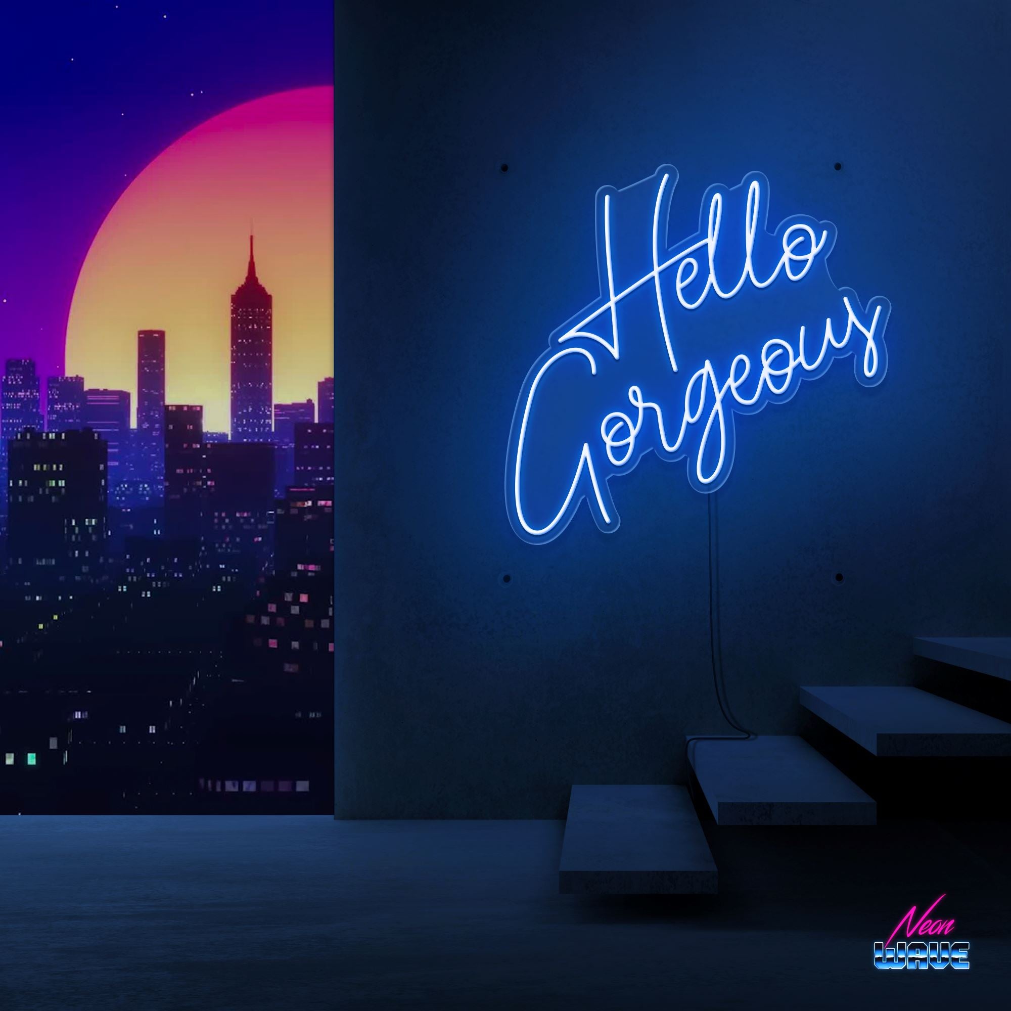 HELLO GORGEOUS Neon Sign Neonwave.ch 75cm Blau 