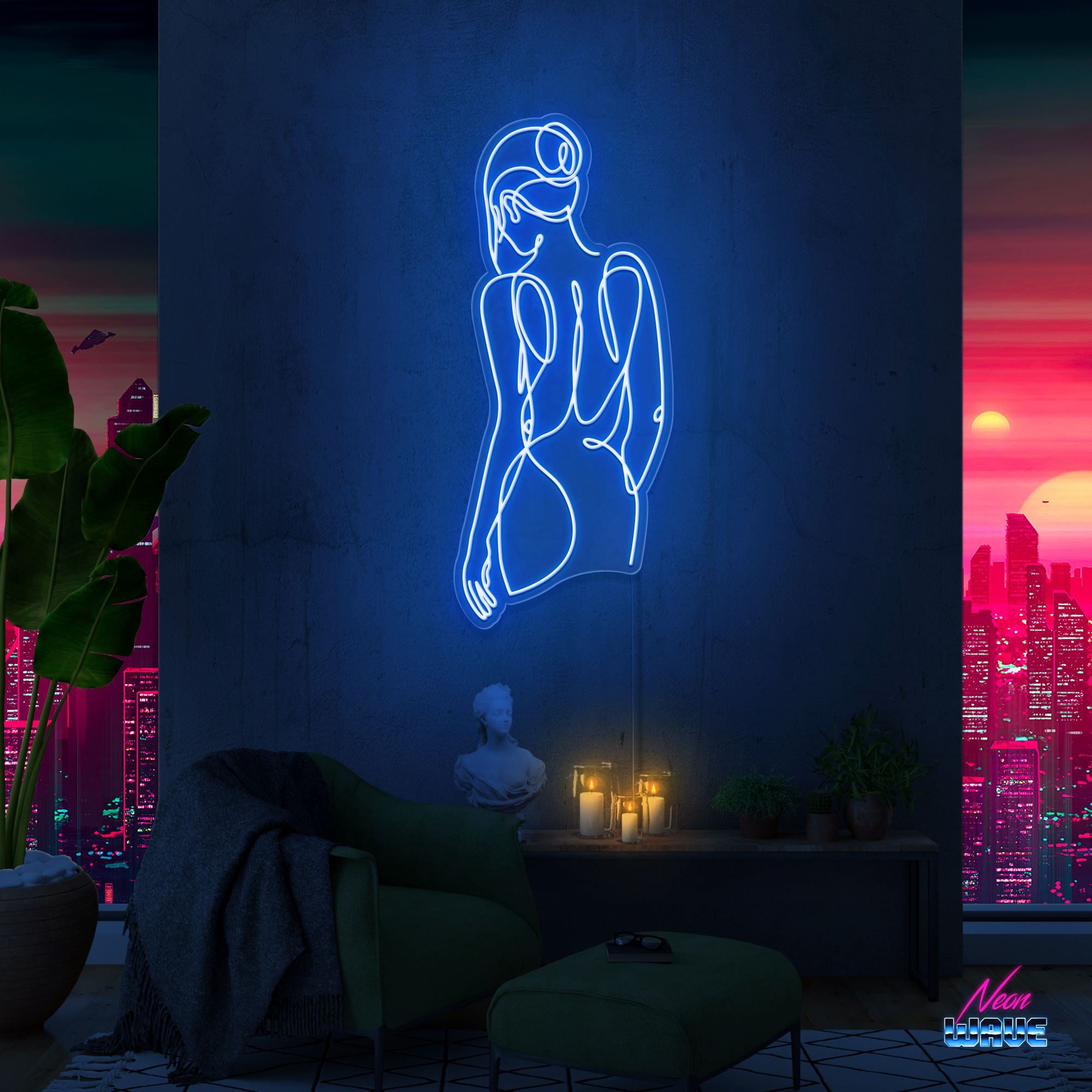 Woman Silhouette Neon Sign Neonwave.ch 150 cm Blau 