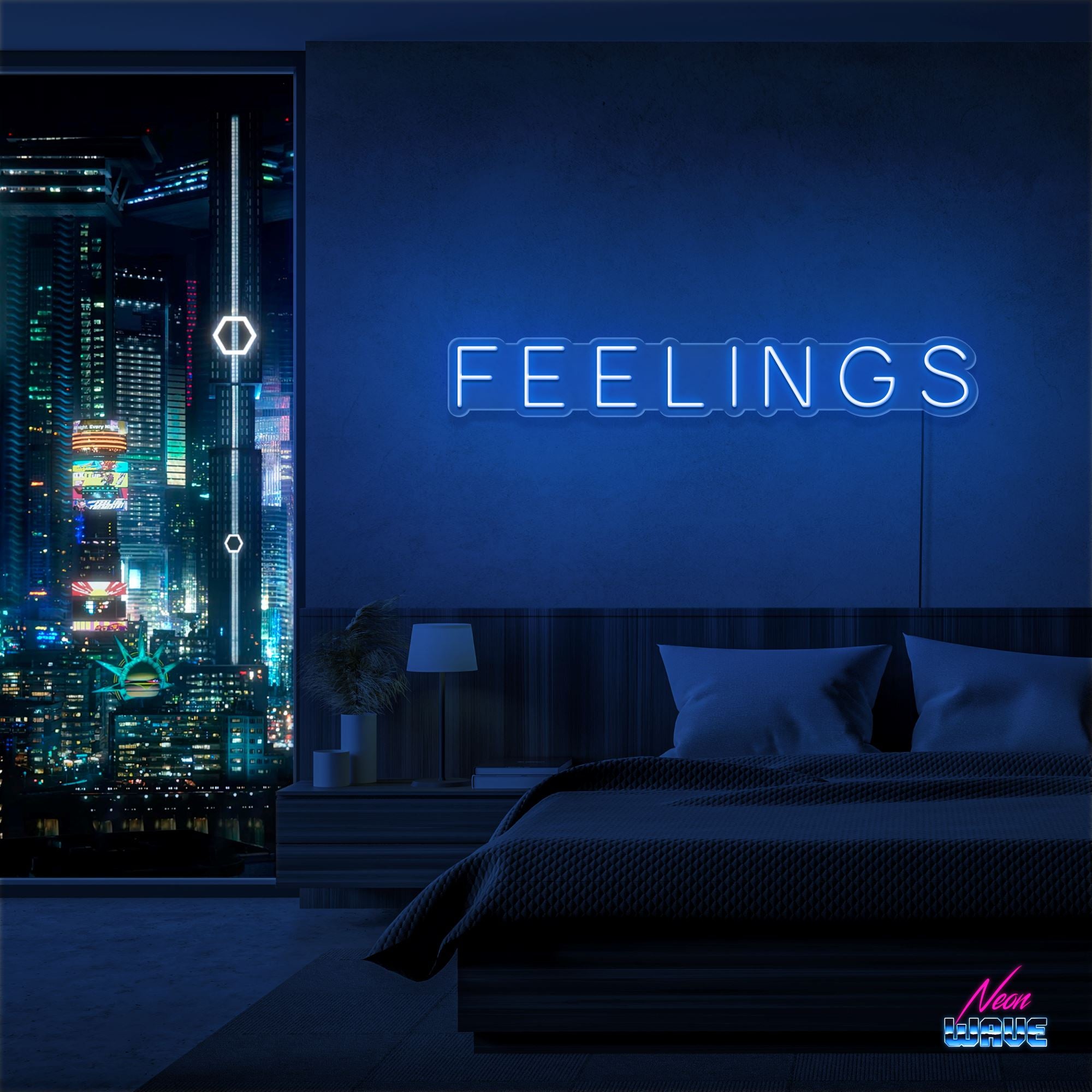 Feelings Neon Sign Neonwave.ch 50cm Blau 