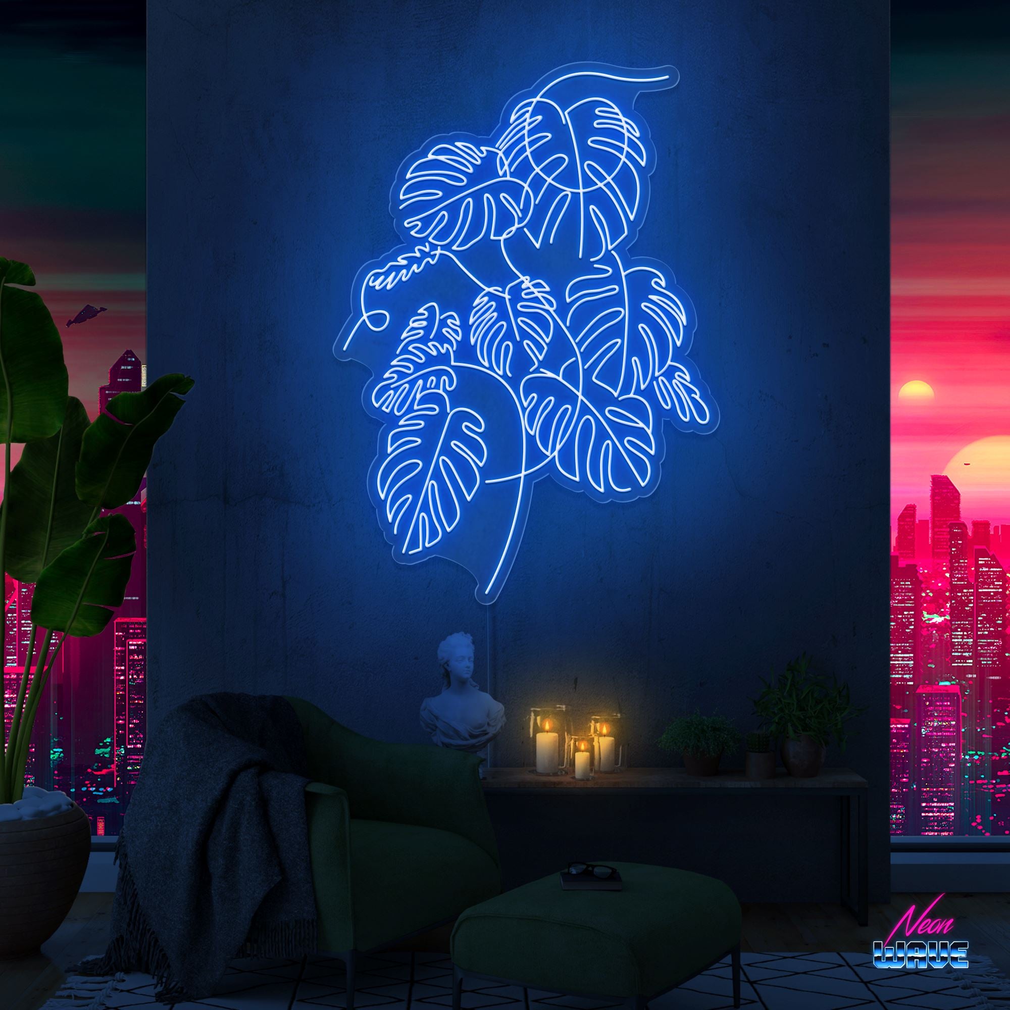 Monstera (150cm) Neon Sign Neonwave.ch Blau 