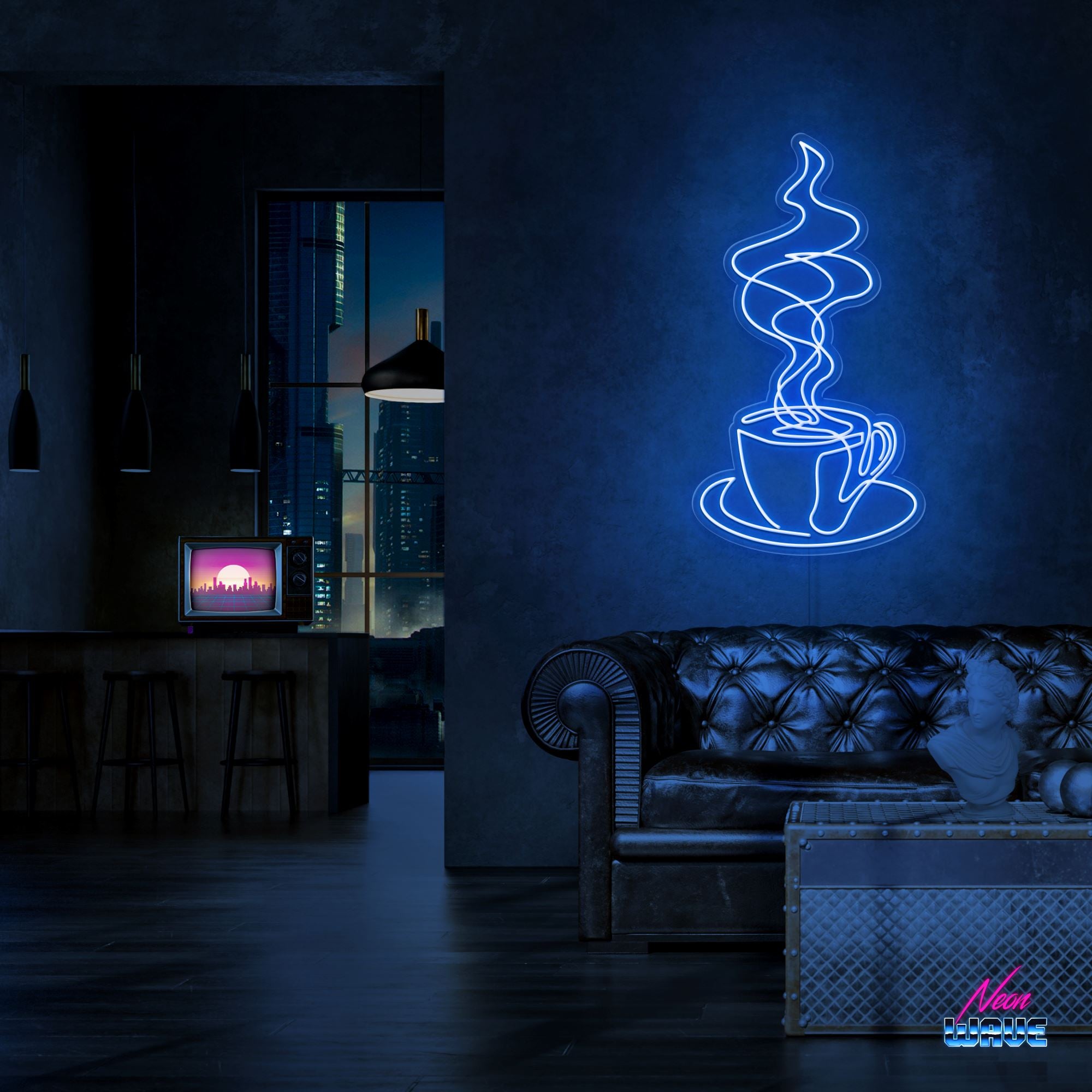 Café Neon Sign Neonwave.ch 75 cm Blau 