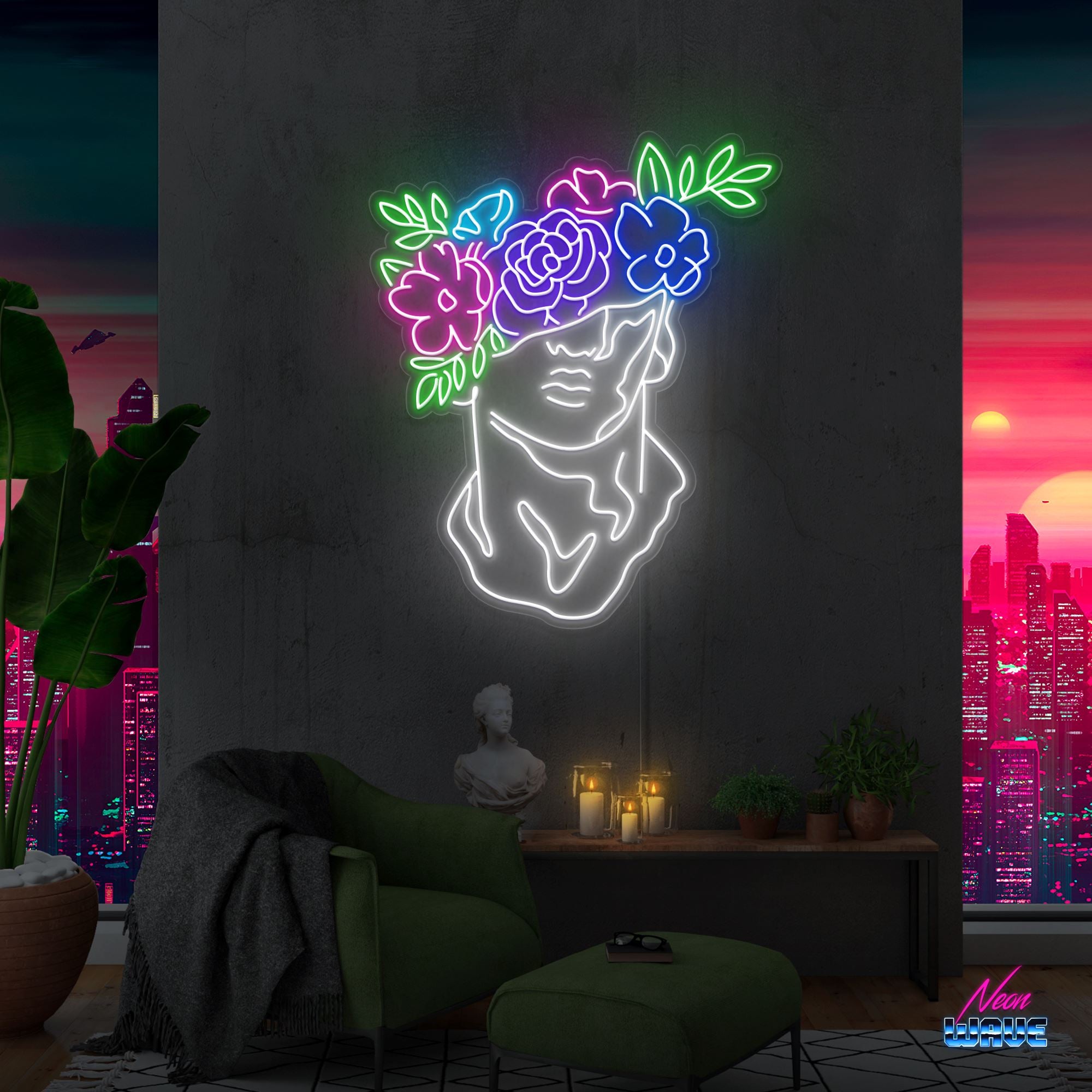 Flower Aesthete Neon Sign Neonwave.ch 100 cm Lila Pink Blau Grün Kaltweiss 