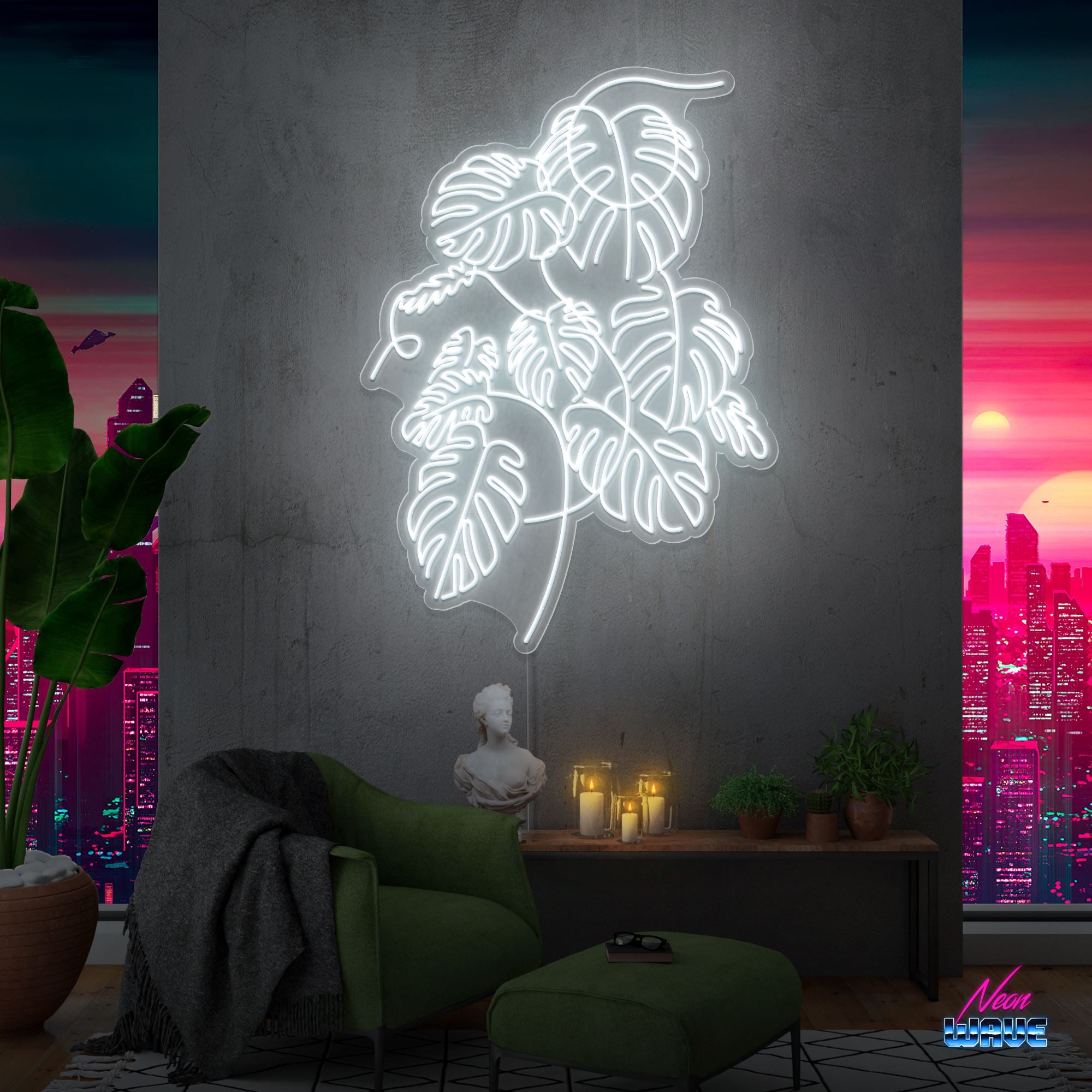 Monstera (150cm) Neon Sign Neonwave.ch Kaltweiss 