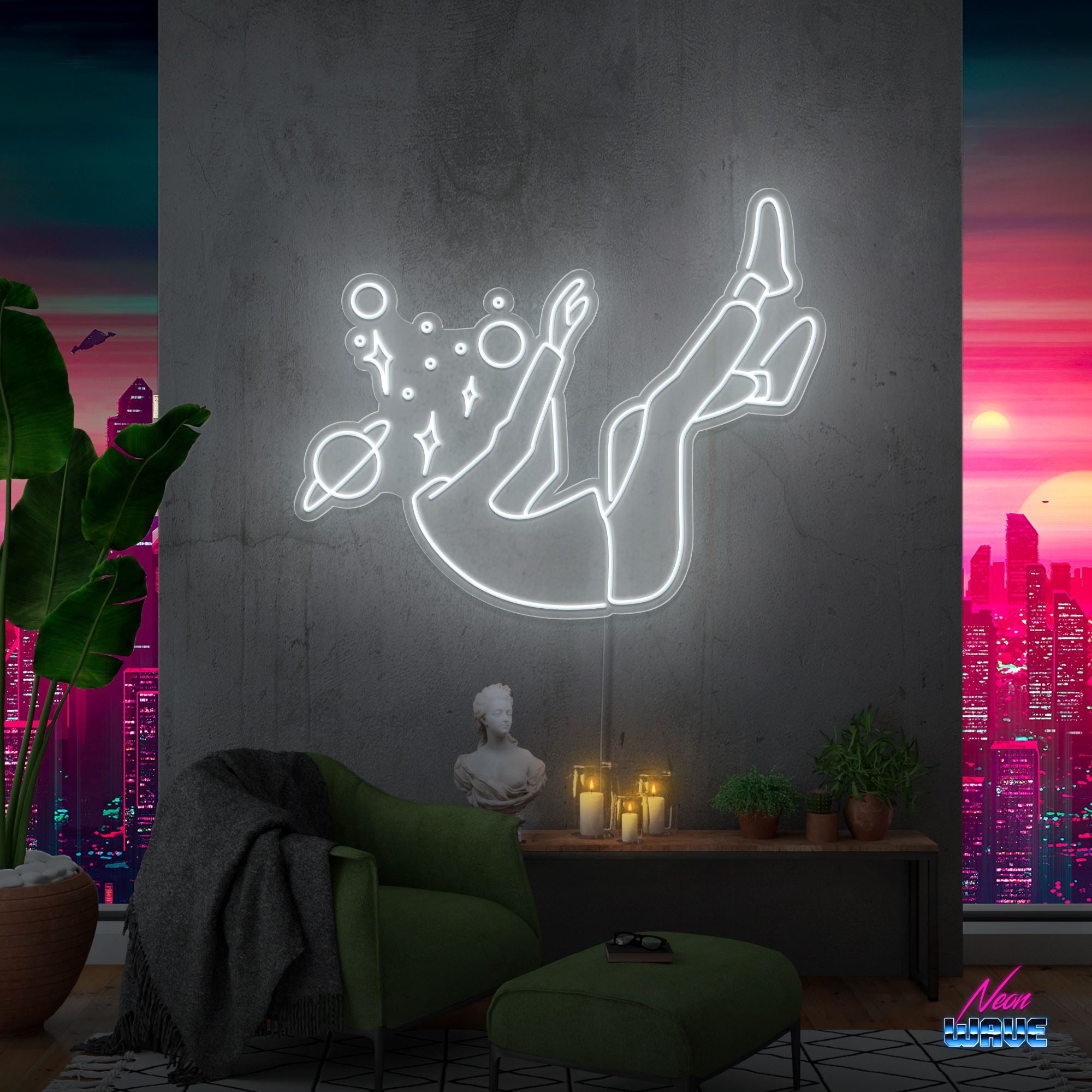 Falling into Space Neon Sign Neonwave.ch 75cm Kaltweiss 