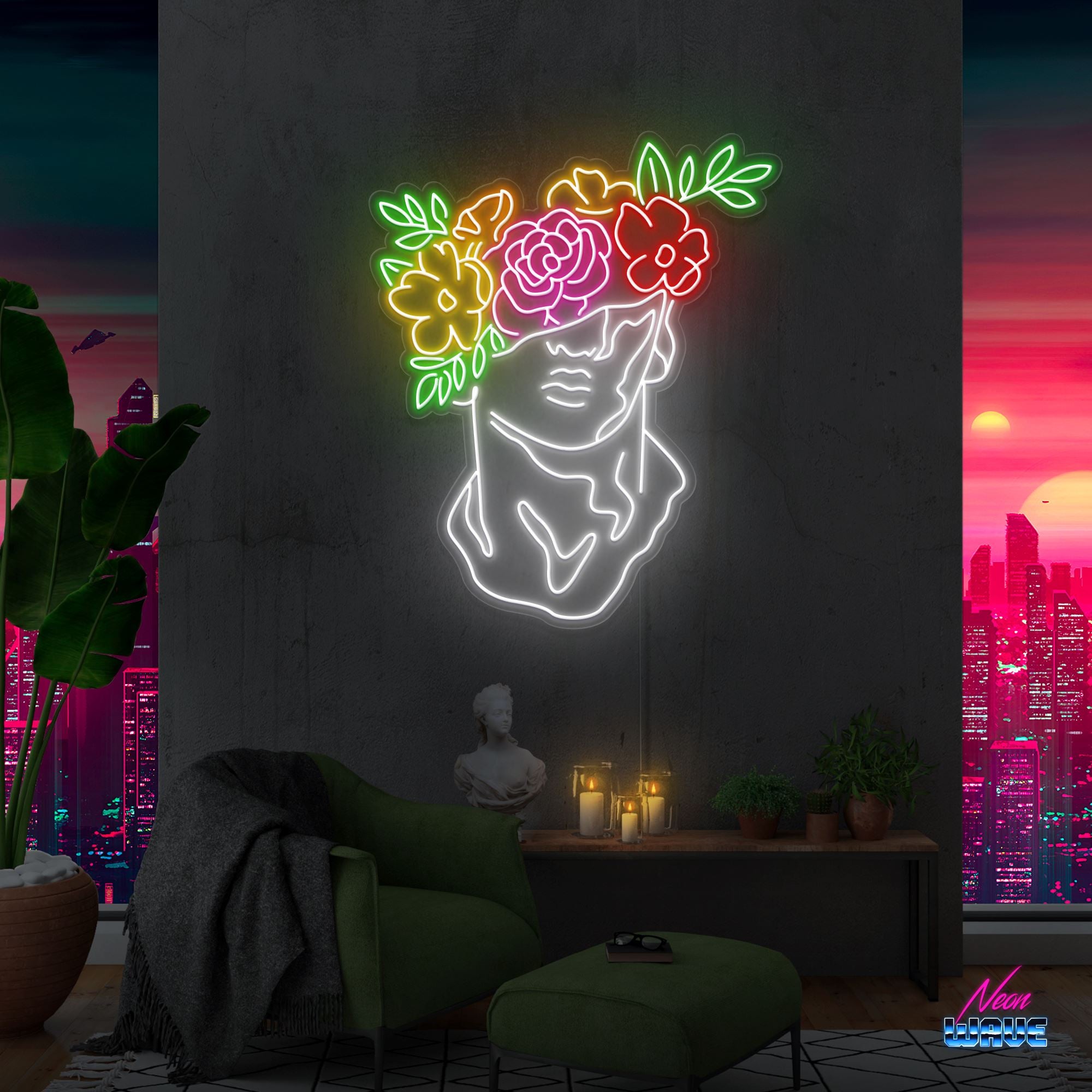 Flower Aesthete Neon Sign Neonwave.ch 100 cm Pink Gelb Rot Orange Grün Kaltweiss 