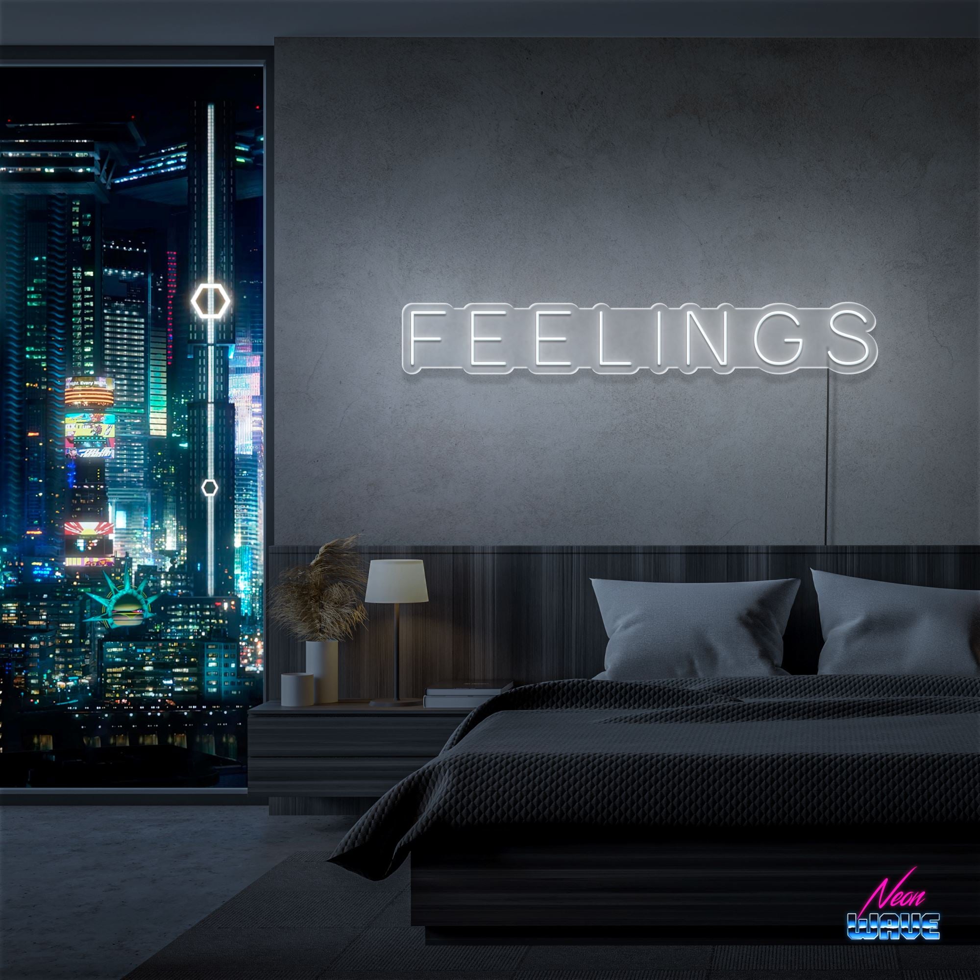 Feelings Neon Sign Neonwave.ch 50cm Kaltweiss 