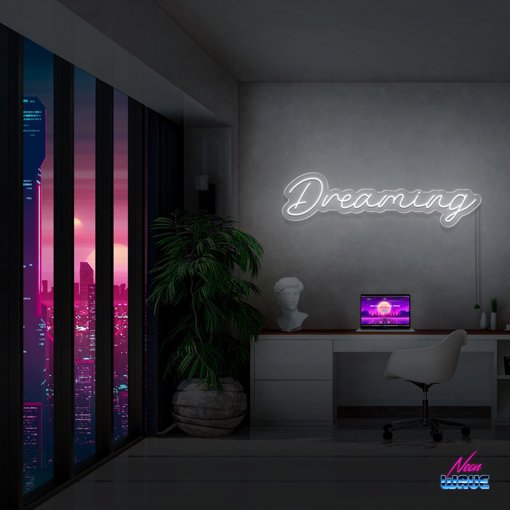 DREAMING Neon Sign Neonwave.ch 75cm Kaltweiss 