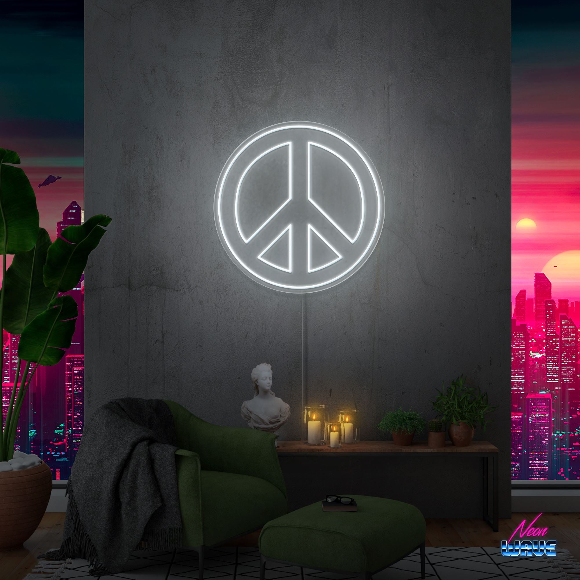 Peace Neon Sign Neonwave.ch 50 cm Kaltweiss 