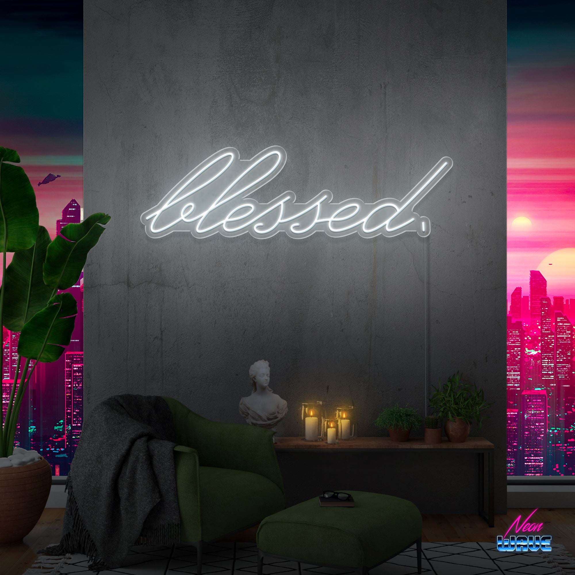 Blessed. Neon Sign Neonwave.ch 75 cm Kaltweiss 