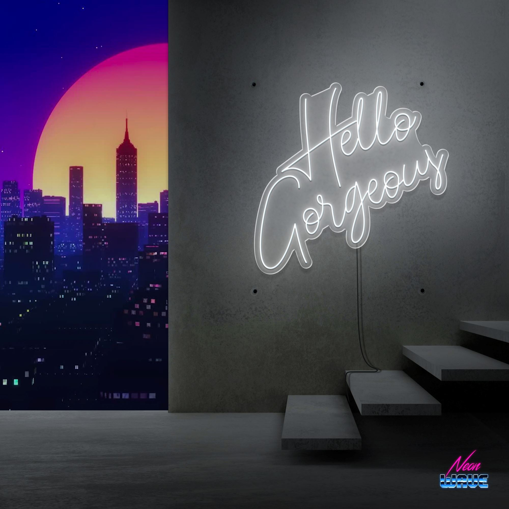 HELLO GORGEOUS Neon Sign Neonwave.ch 75cm Kaltweiss 