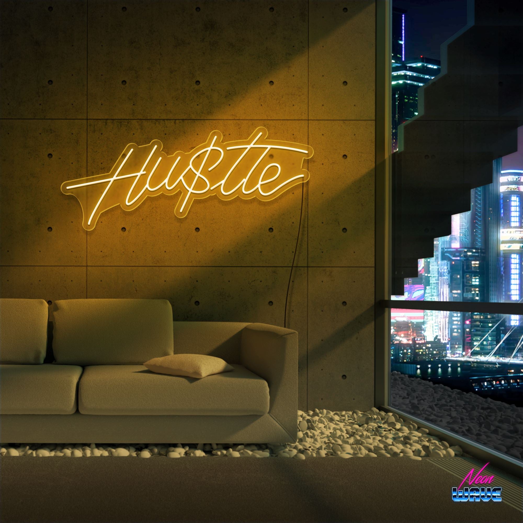 HUSTLE IS REAL Neon Sign Neonwave.ch 50cm Gold 