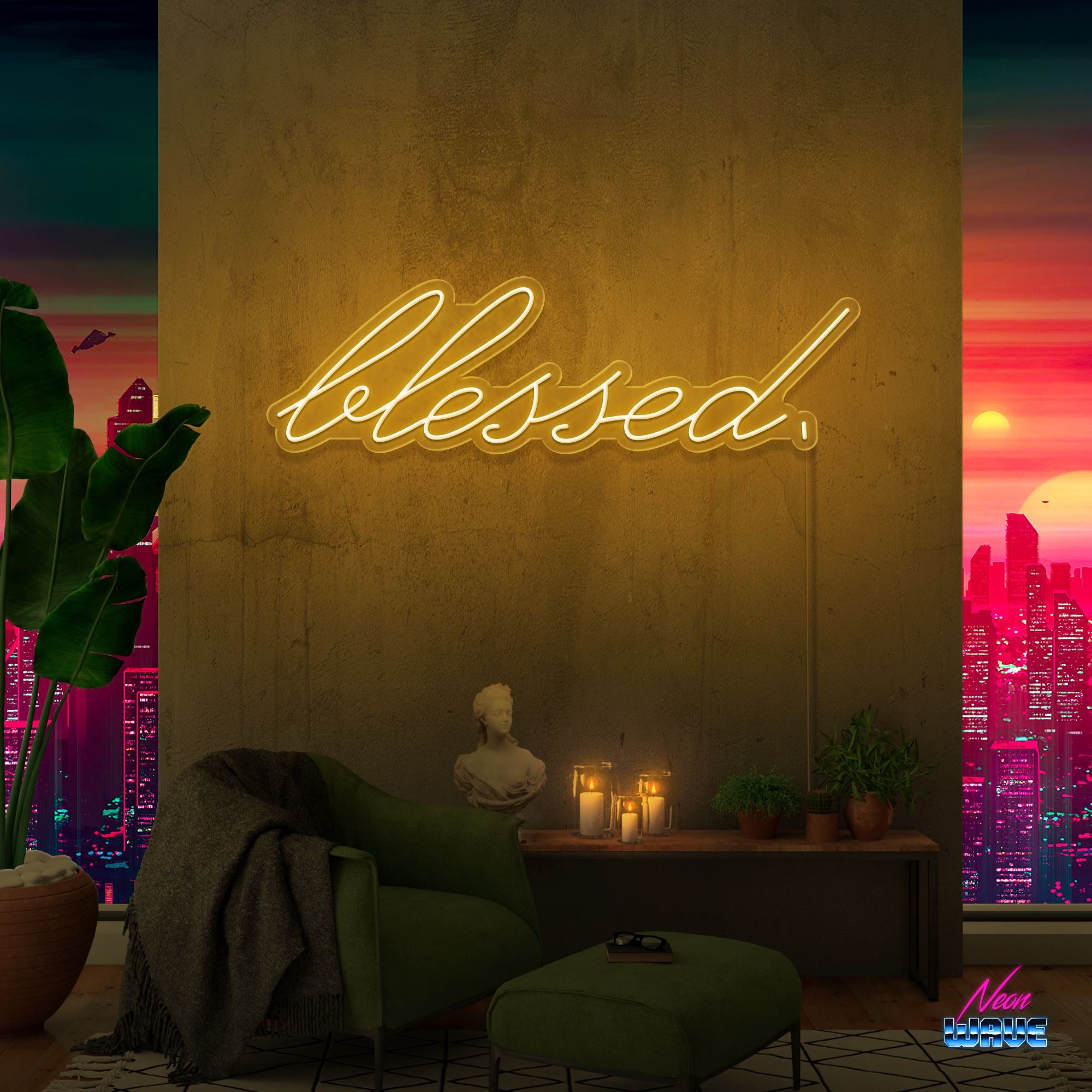 Blessed. Neon Sign Neonwave.ch 75 cm Gold 