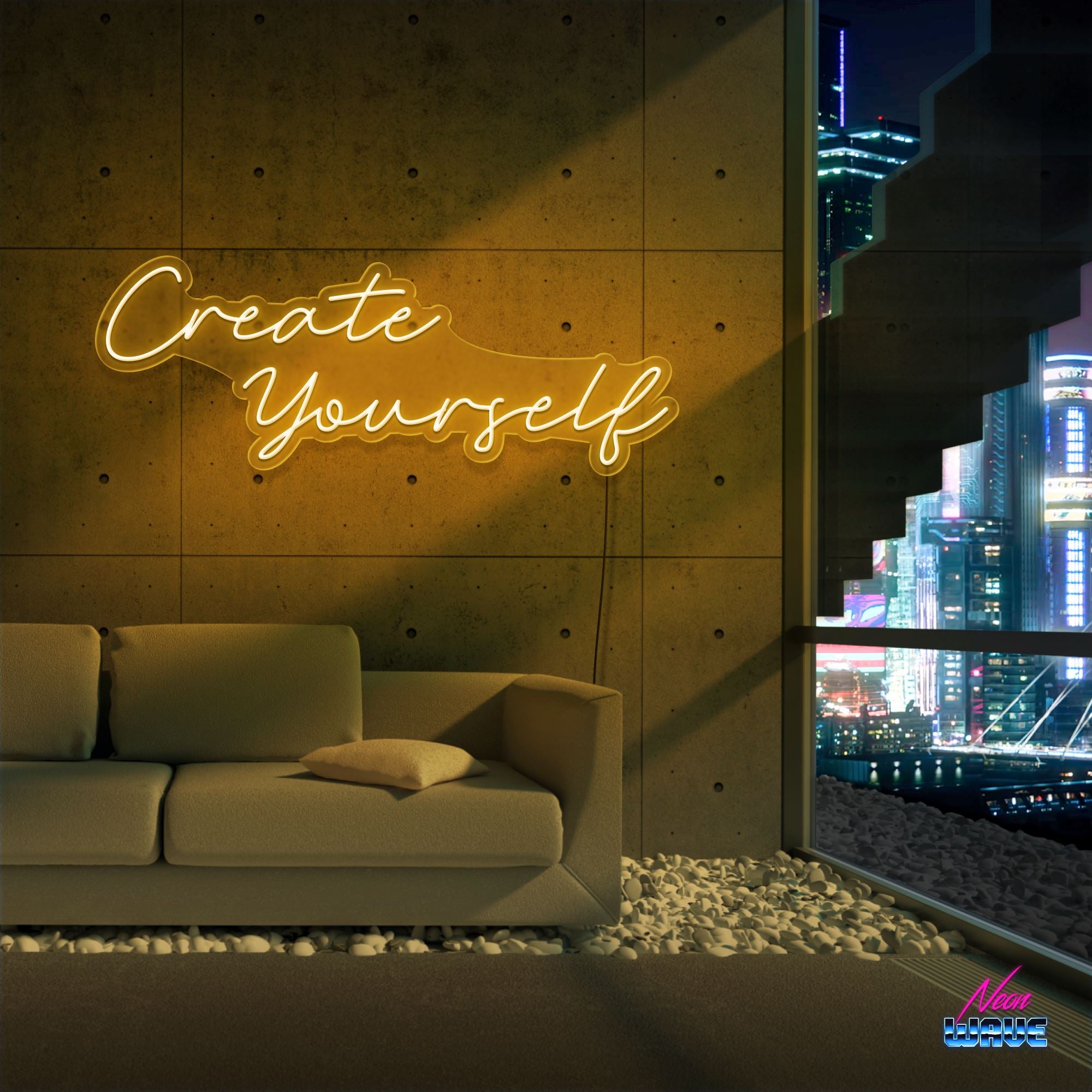 CREATE YOURSELF Neon Sign Neonwave.ch 100cm Gold 