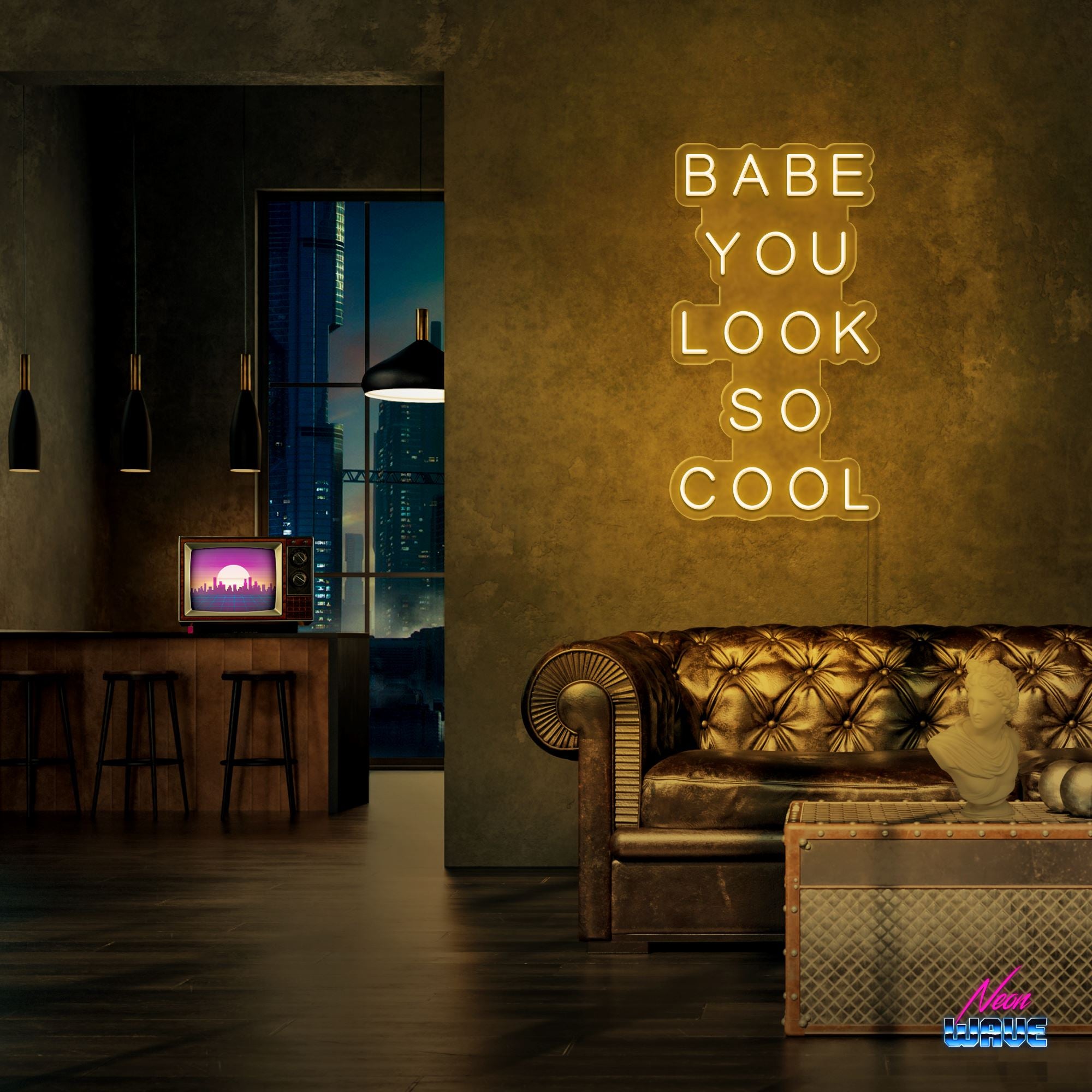 Babe You Look So Cool Neon Sign Neonwave.ch 50cm Gold 