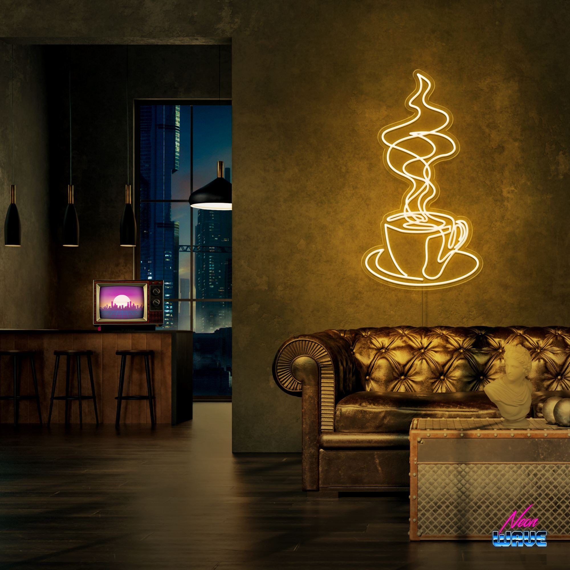 Café Neon Sign Neonwave.ch 75 cm Gold 