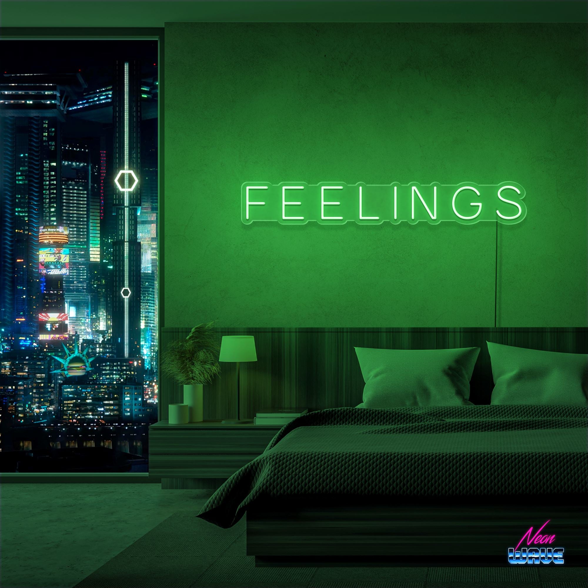 Feelings Neon Sign Neonwave.ch 50cm Grün 