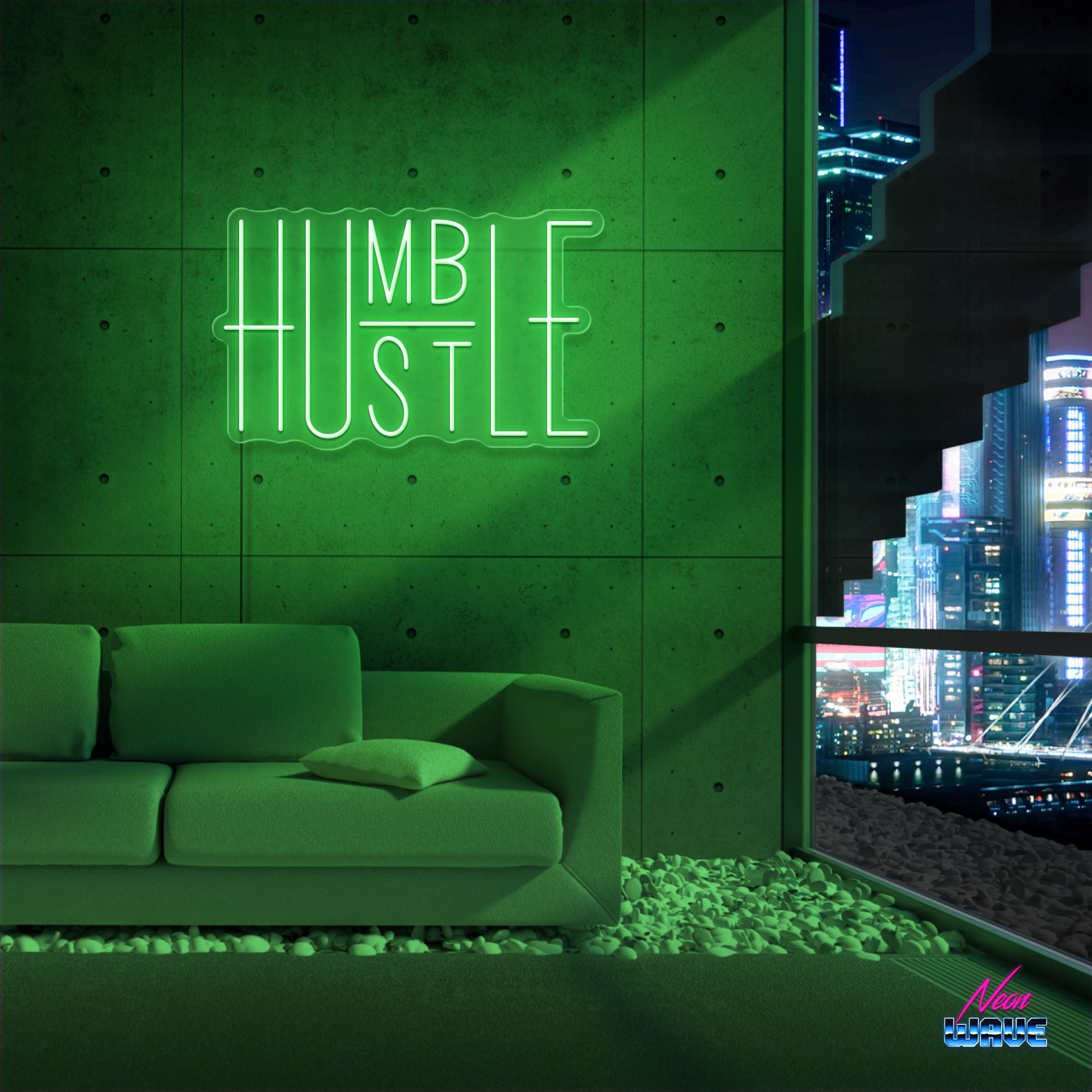 HUMBLE - HUSTLE Neon Sign Neonwave.ch 50cm Grün 