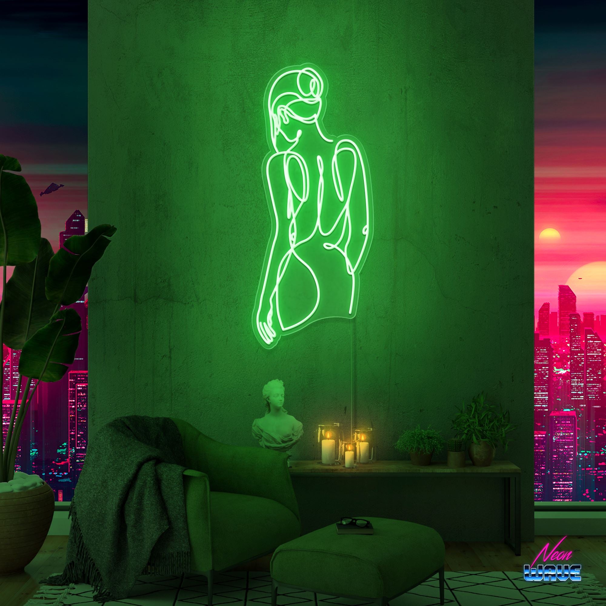 Woman Silhouette Neon Sign Neonwave.ch 150 cm Grün 