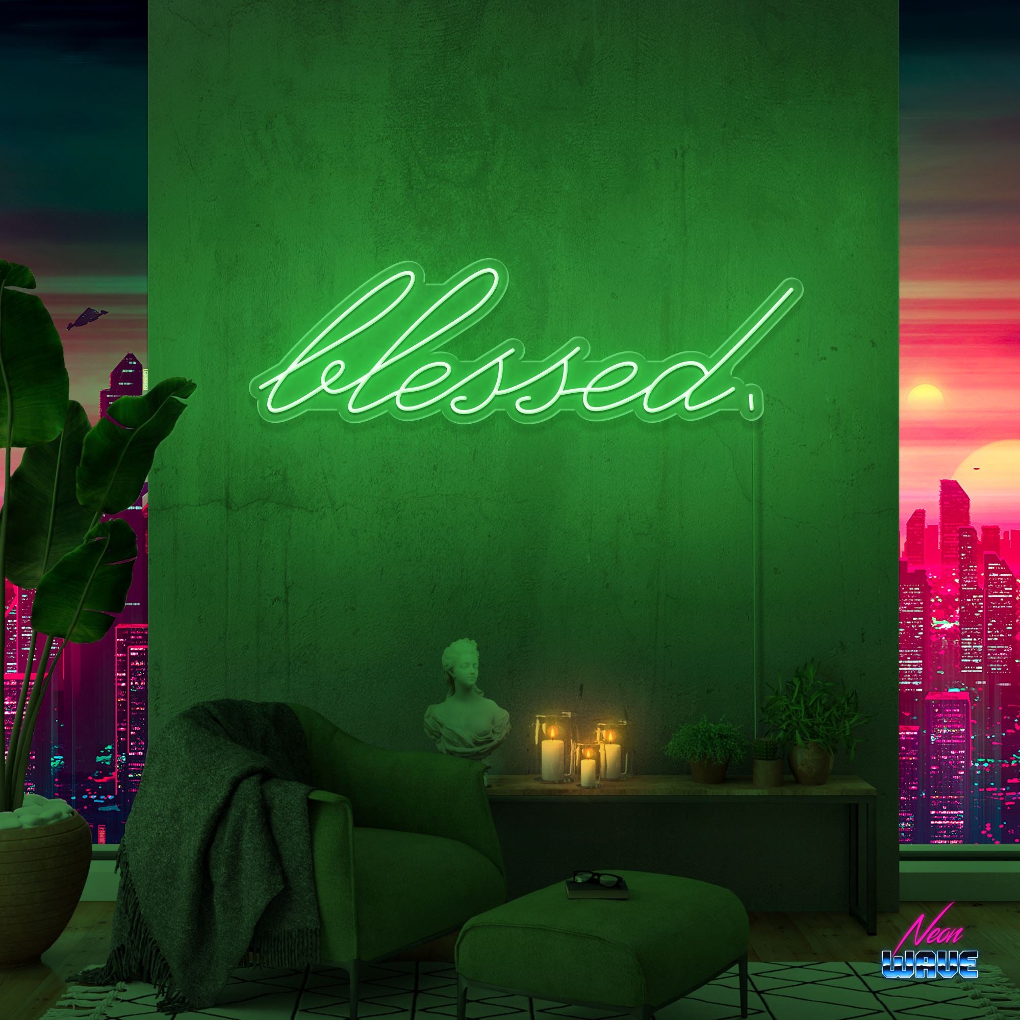 Blessed. Neon Sign Neonwave.ch 75 cm Grün 