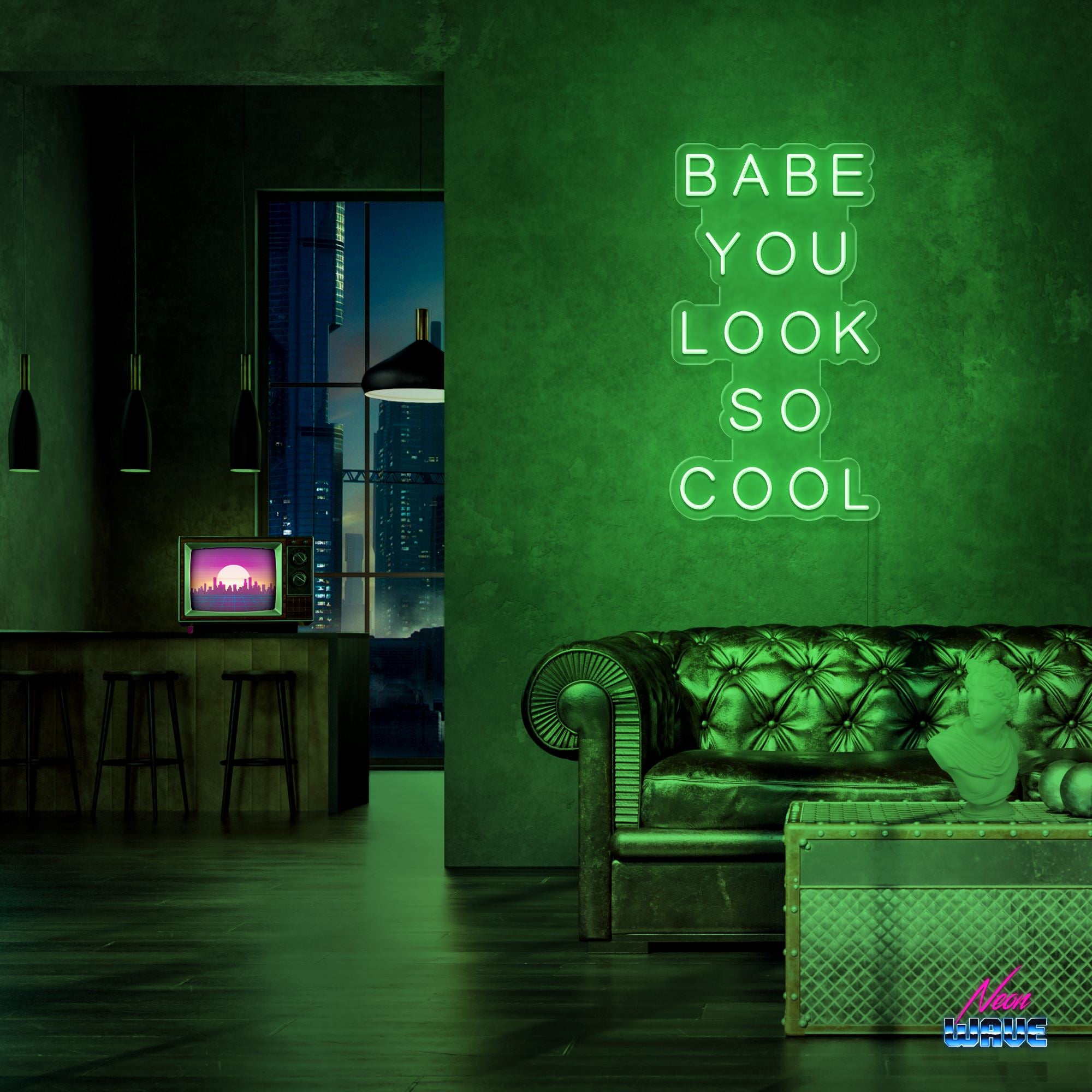 Babe You Look So Cool Neon Sign Neonwave.ch 50cm Grün 