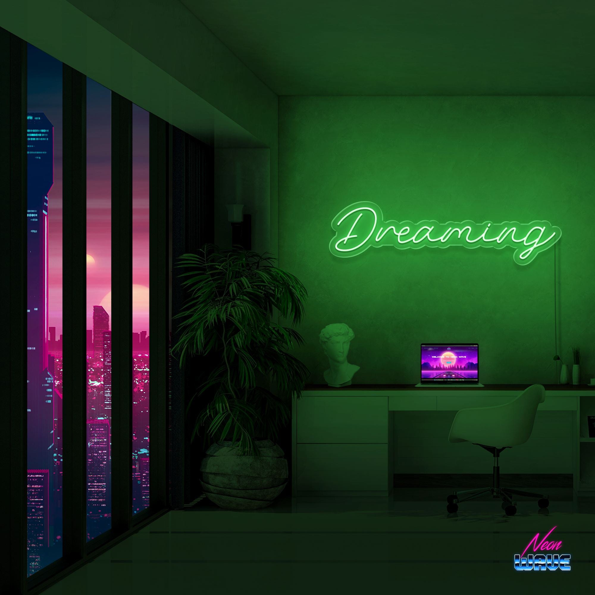 DREAMING Neon Sign Neonwave.ch 75cm Grün 