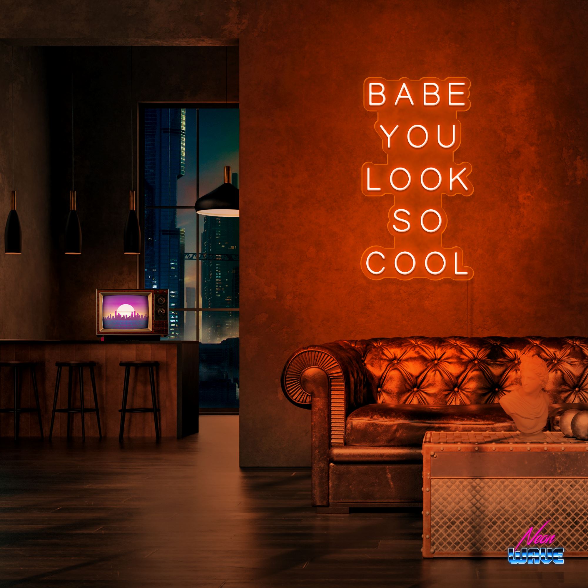 Babe You Look So Cool Neon Sign Neonwave.ch 50cm Orange 