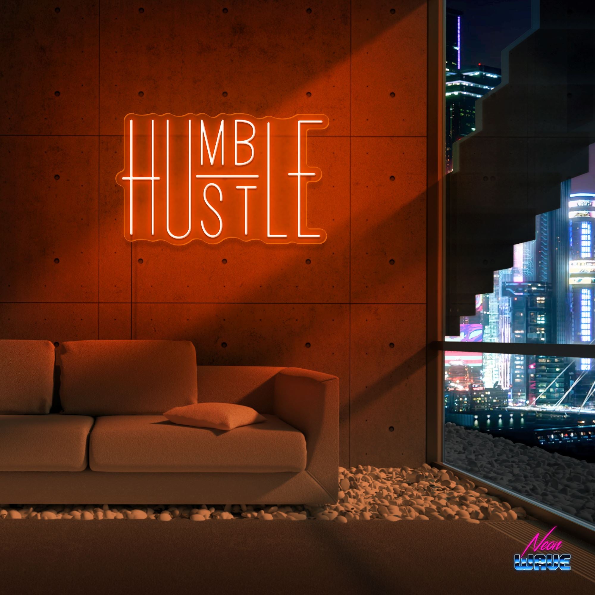 HUMBLE - HUSTLE Neon Sign Neonwave.ch 50cm Orange 