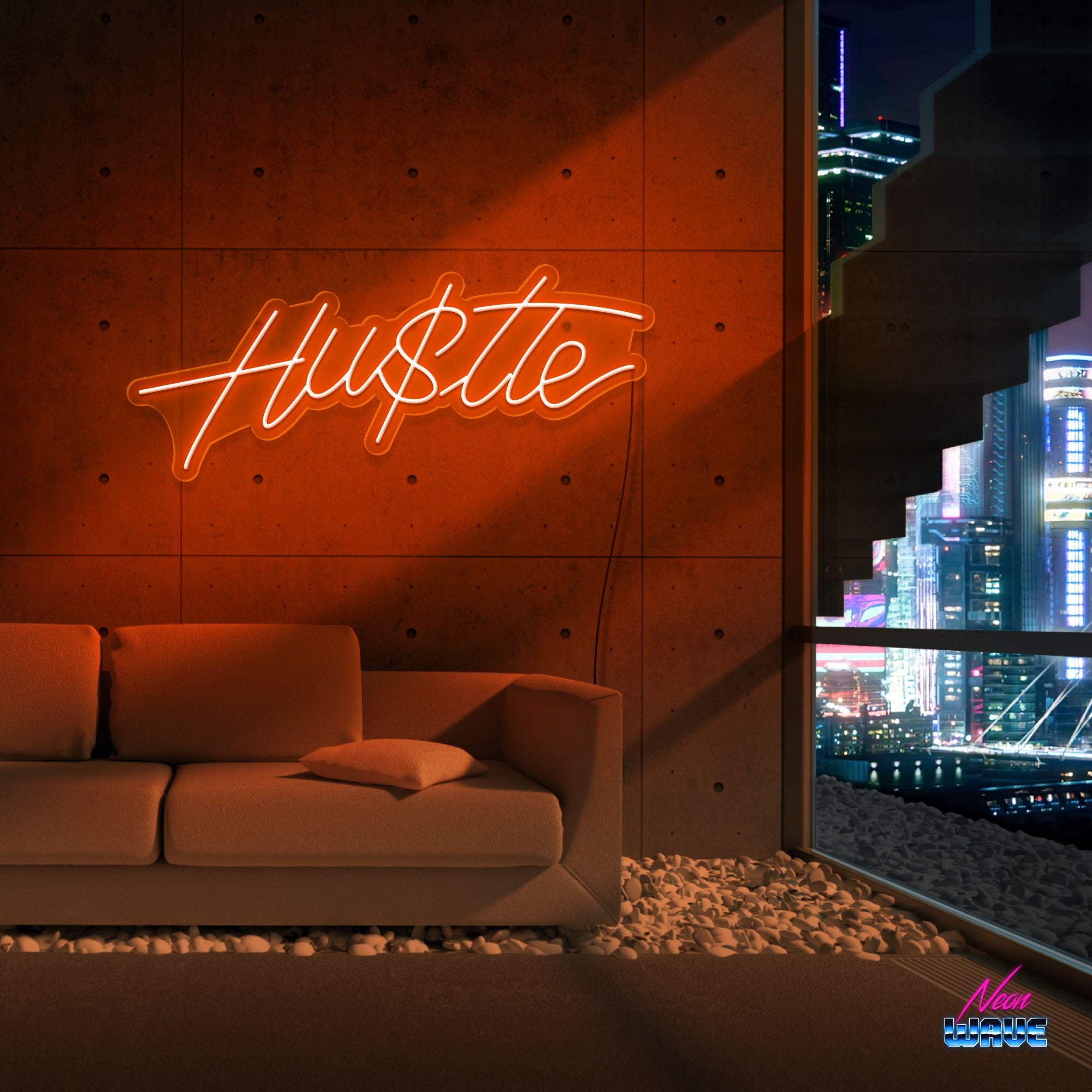 HUSTLE IS REAL Neon Sign Neonwave.ch 50cm Orange 