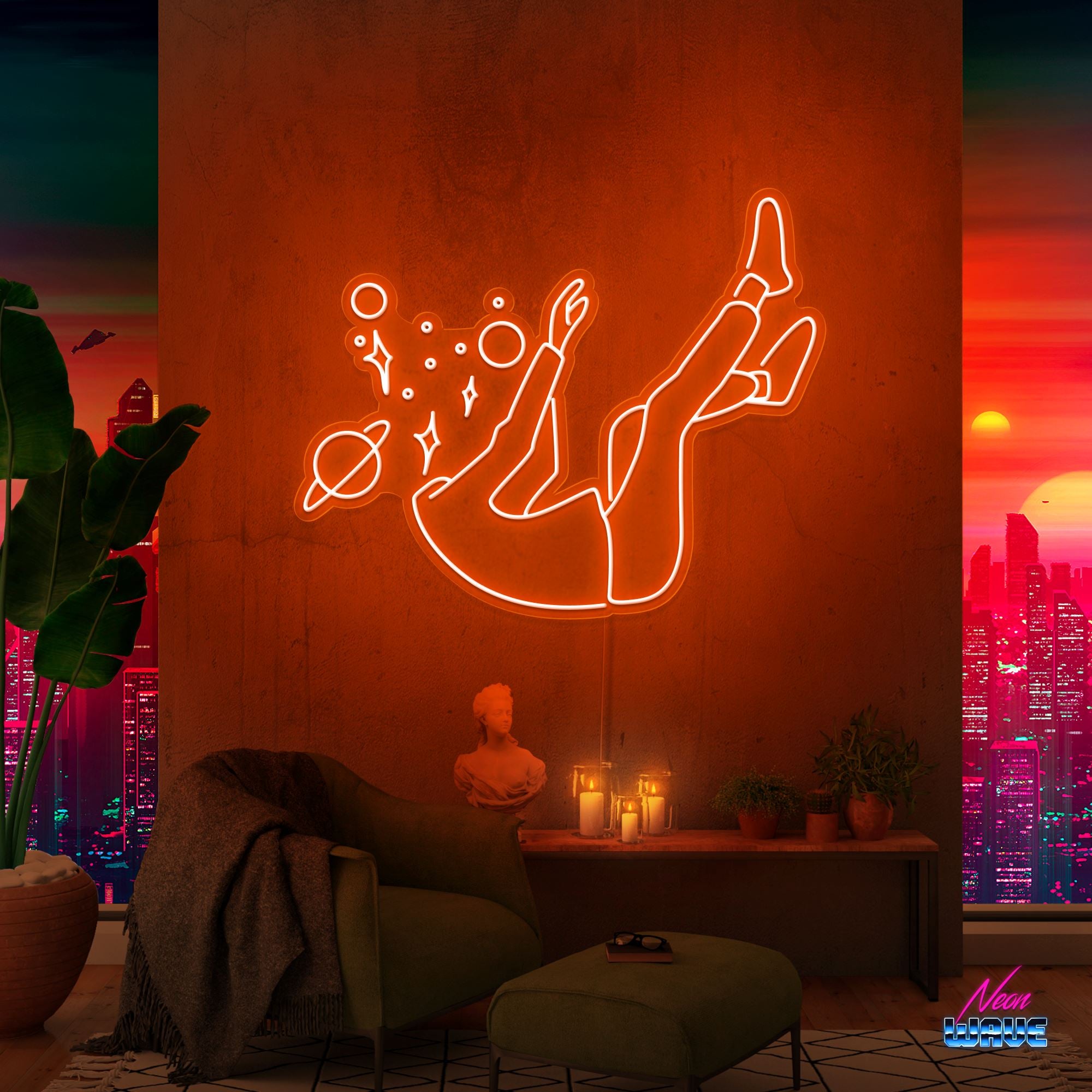 Falling into Space Neon Sign Neonwave.ch 75cm Orange 