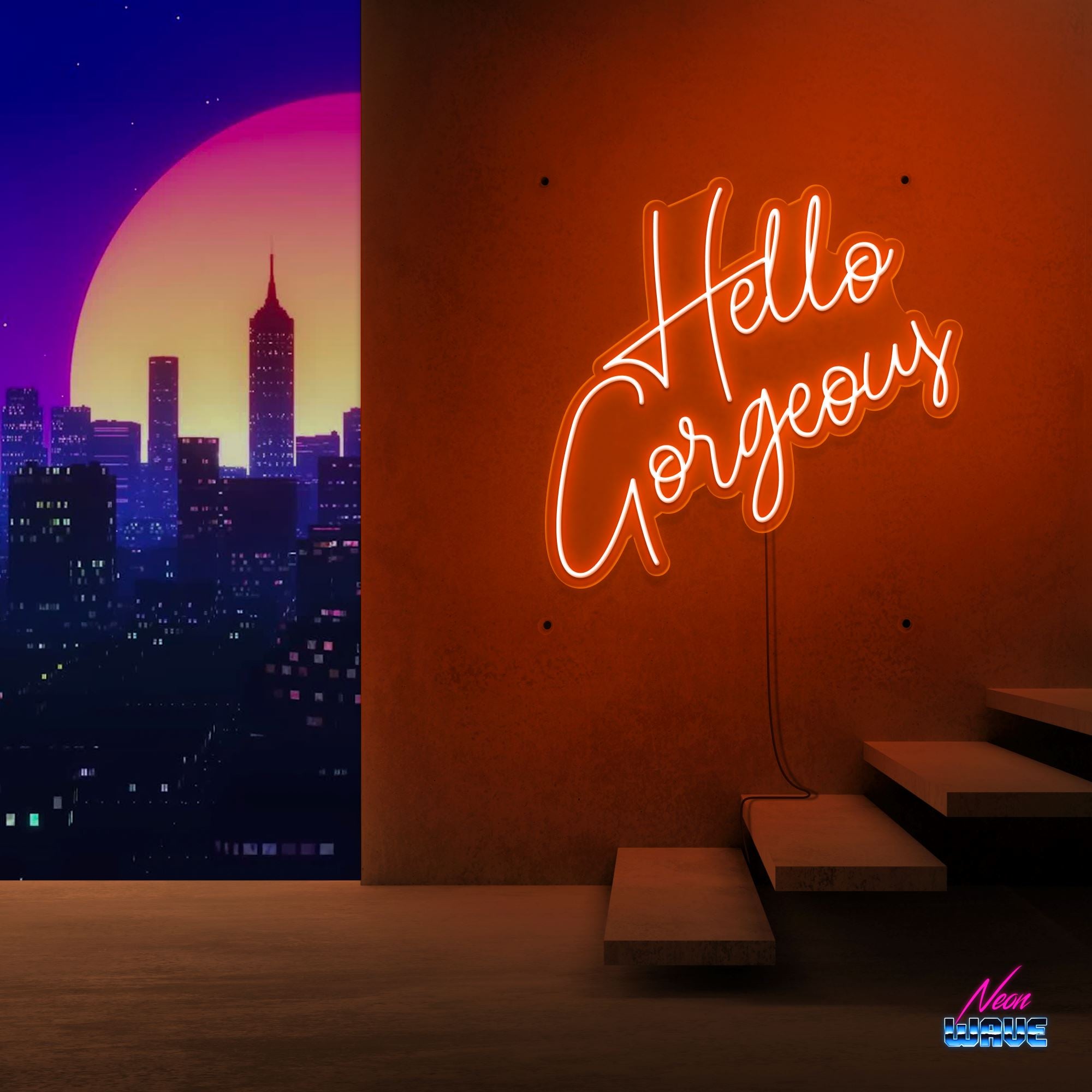 HELLO GORGEOUS Neon Sign Neonwave.ch 75cm Orange 