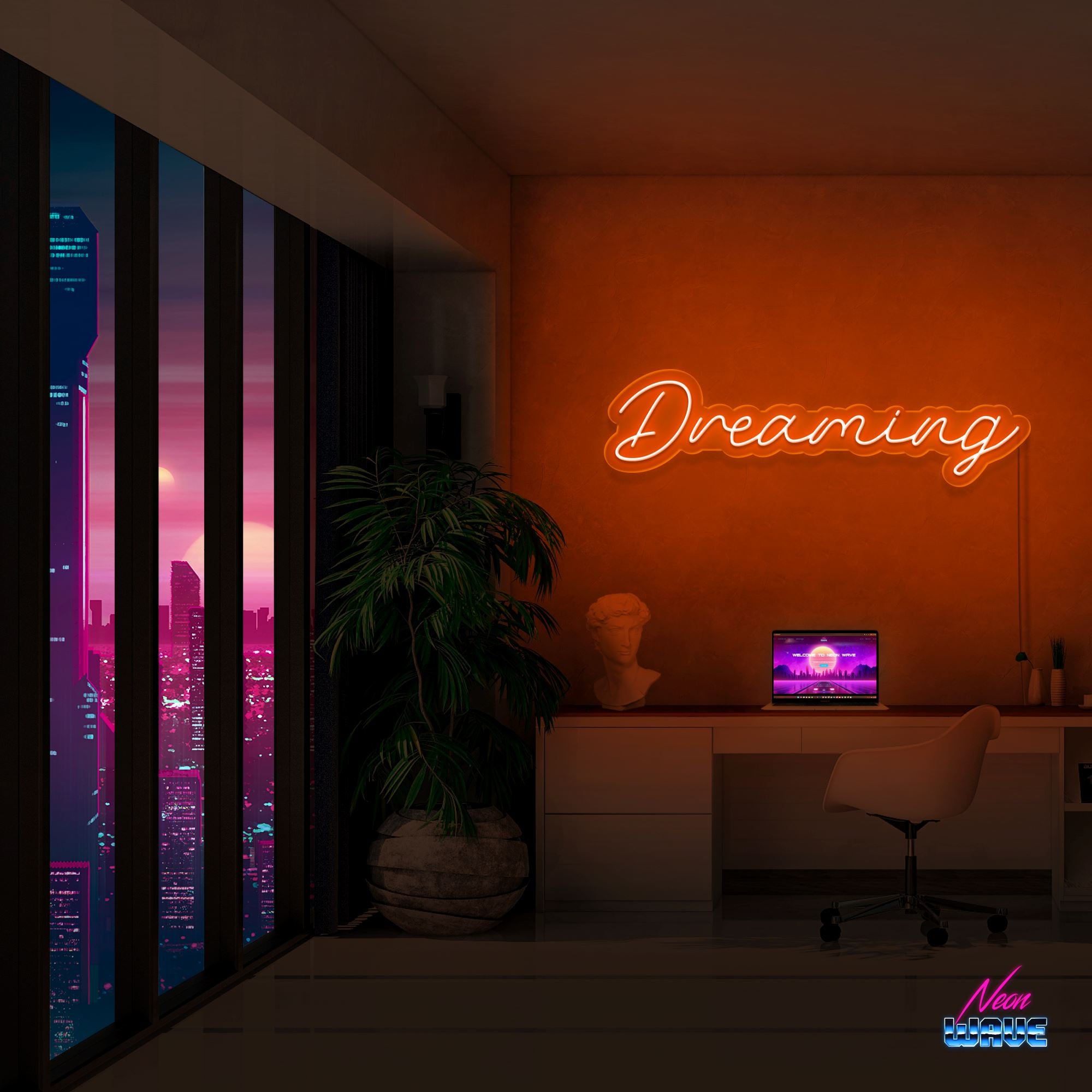 DREAMING Neon Sign Neonwave.ch 75cm Orange 