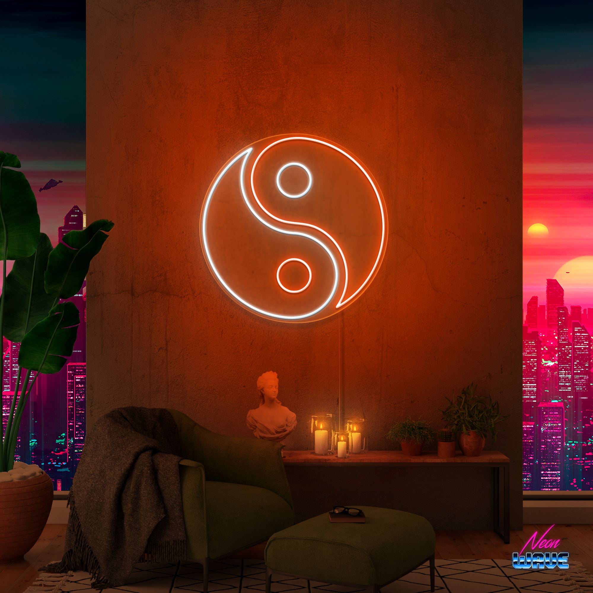 Yin und Yang Neon Sign Neonwave.ch 100 cm Orange und Kaltweiss 