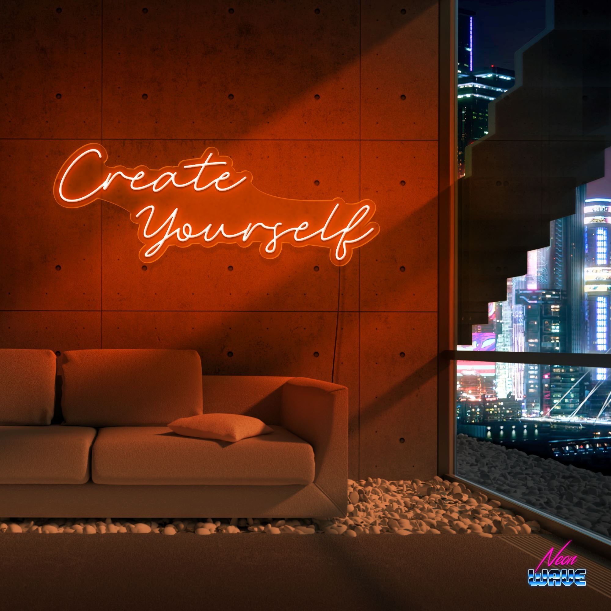 CREATE YOURSELF Neon Sign Neonwave.ch 100cm Orange 