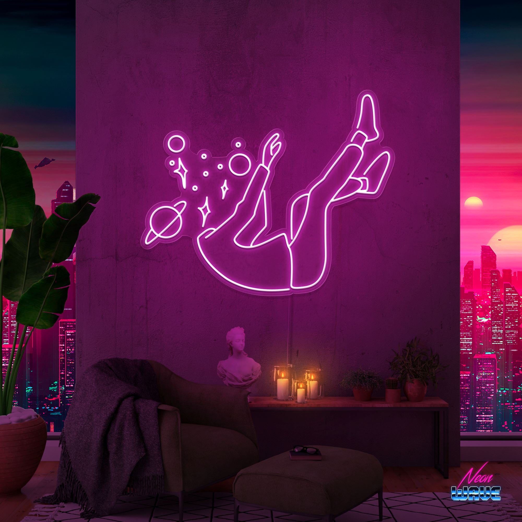 Falling into Space Neon Sign Neonwave.ch 75cm Pink 