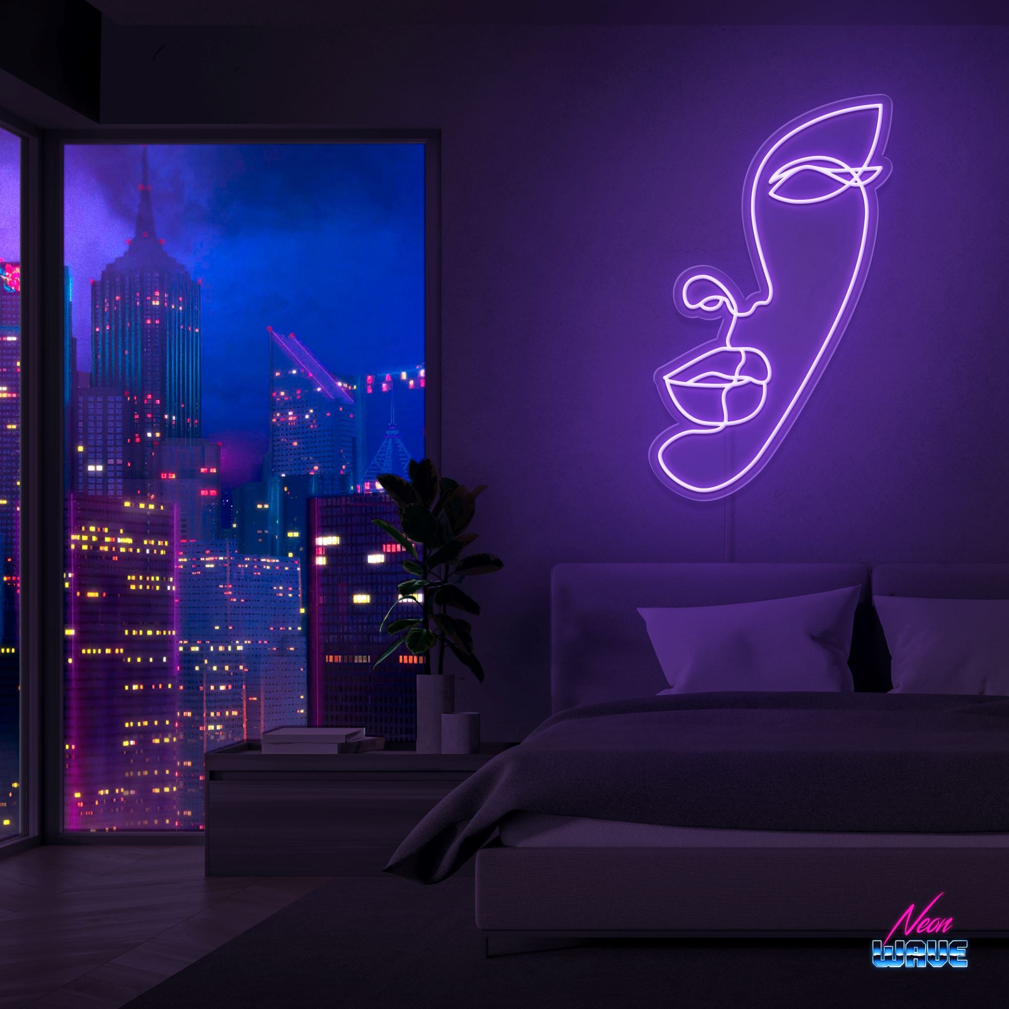 Half face Silhouette Neon Sign Neonwave.ch 75 cm Lila 