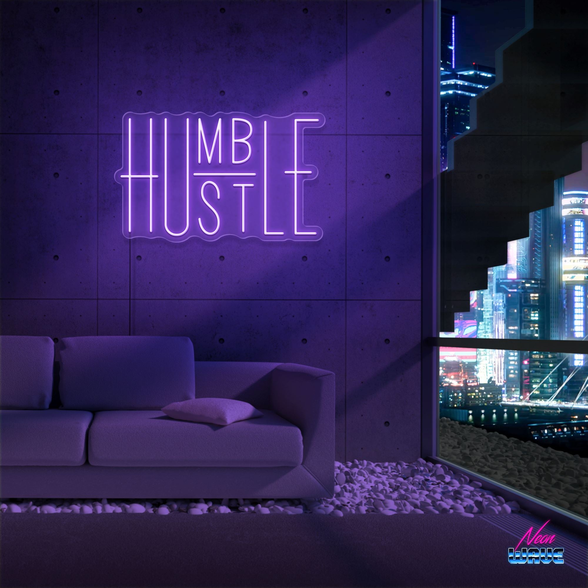 HUMBLE - HUSTLE Neon Sign Neonwave.ch 50cm Lila 