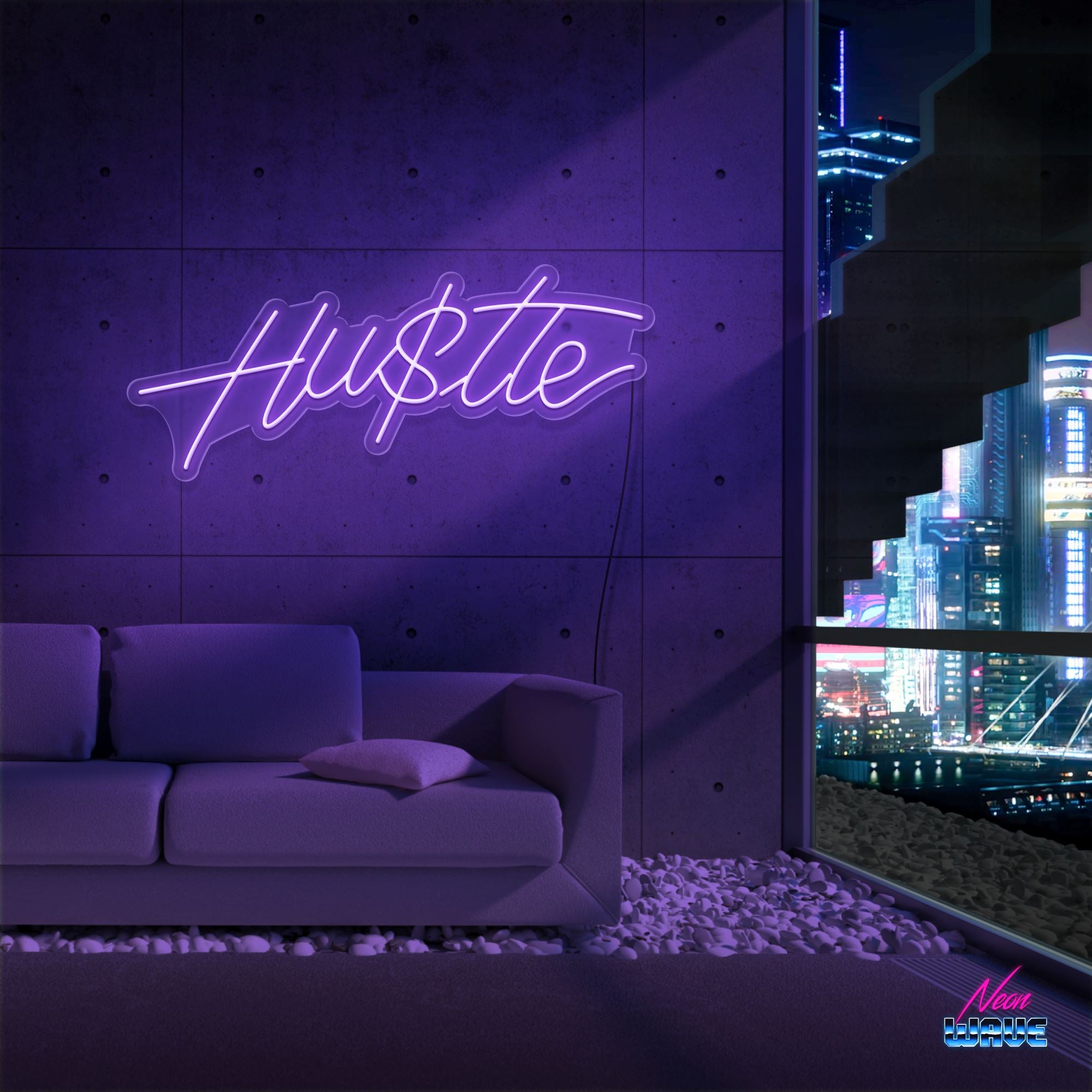 HUSTLE IS REAL Neon Sign Neonwave.ch 50cm Lila 