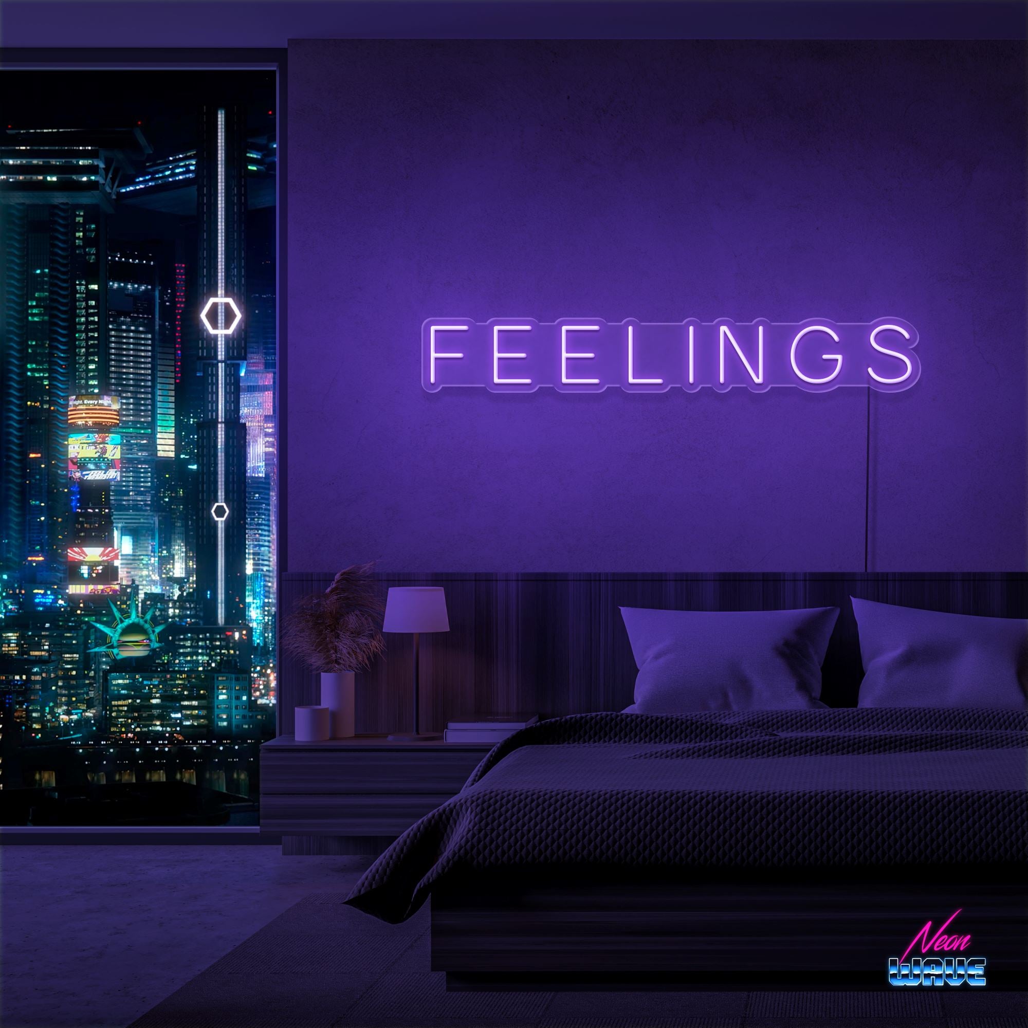 Feelings Neon Sign Neonwave.ch 50cm Lila 