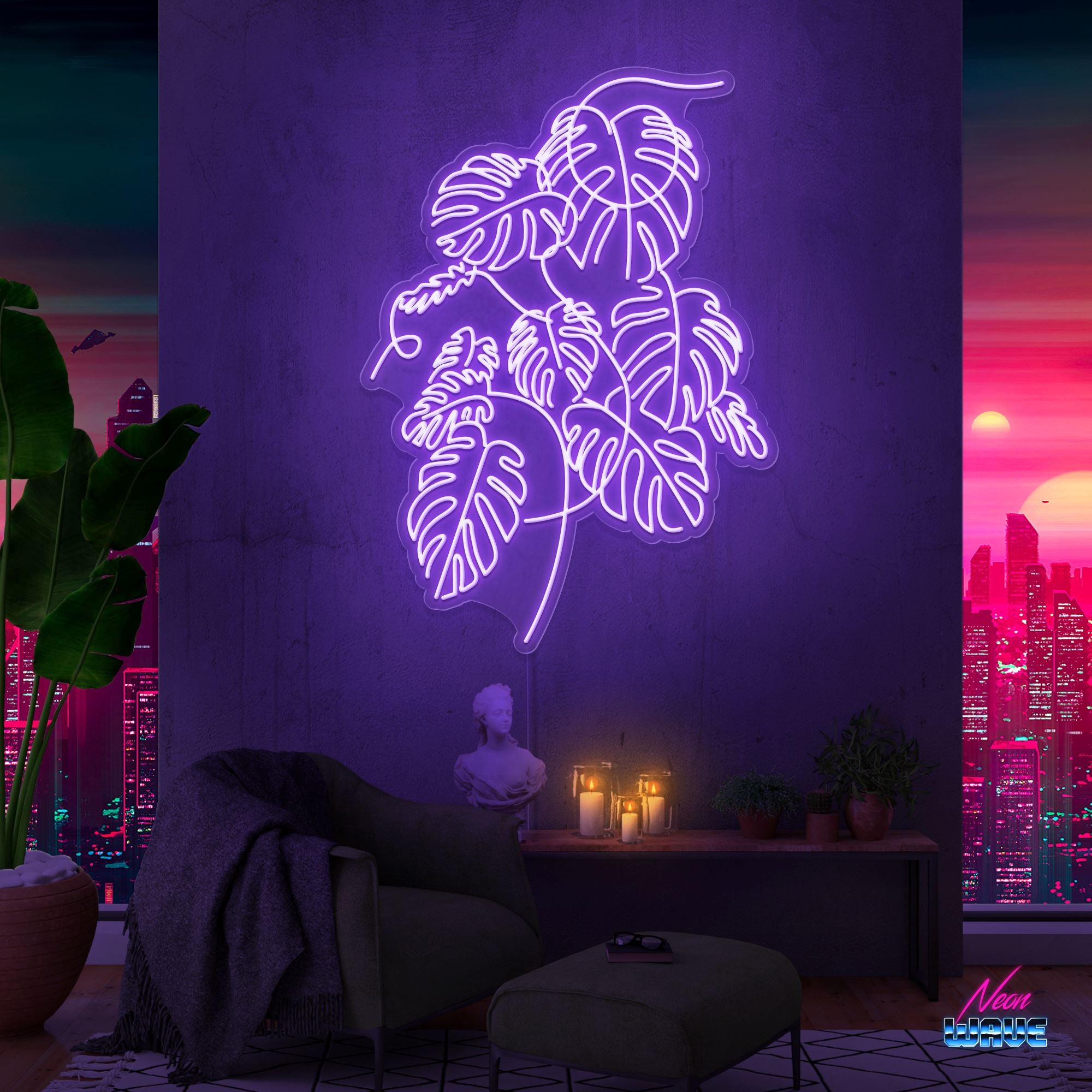 Monstera (150cm) Neon Sign Neonwave.ch Lila 