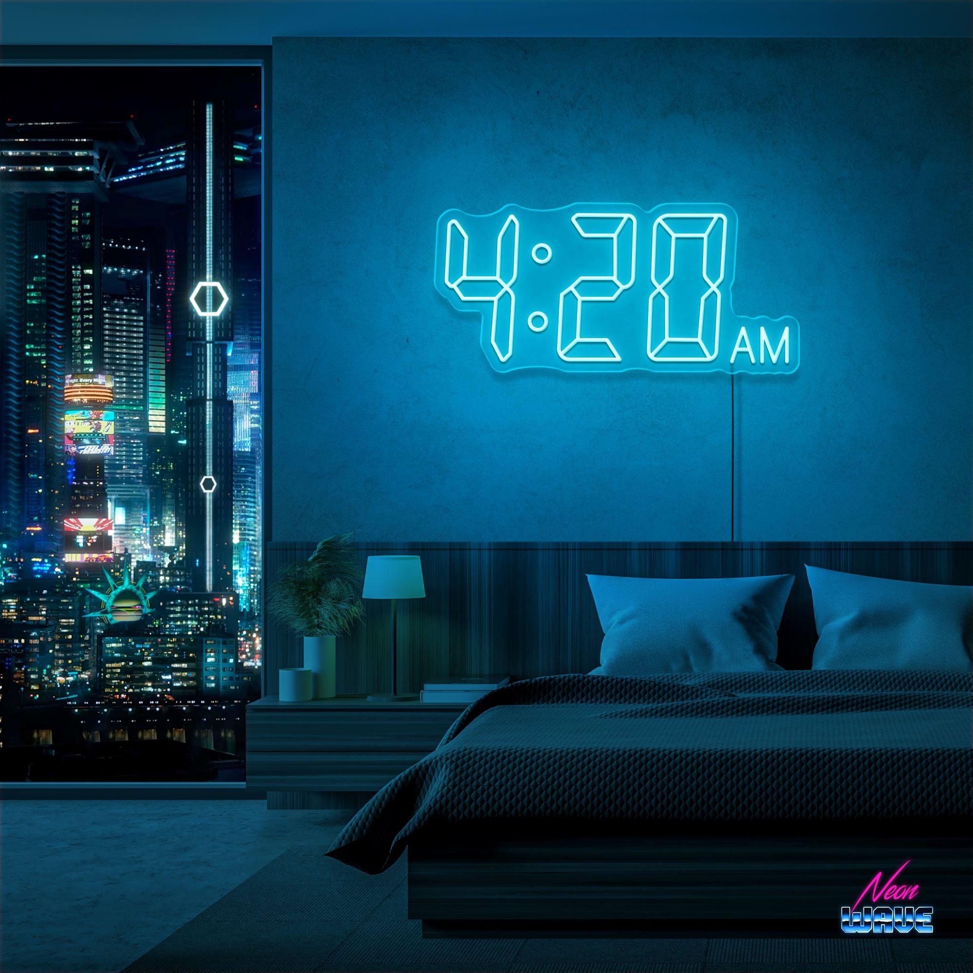 4:20 Neon Sign Neonwave.ch 50cm Hellblau 