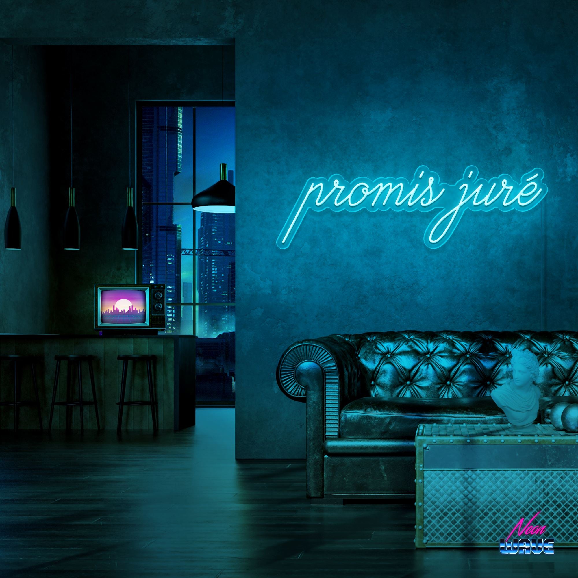 Promis juré Neon Sign Neonwave.ch 75 cm Hellblau 