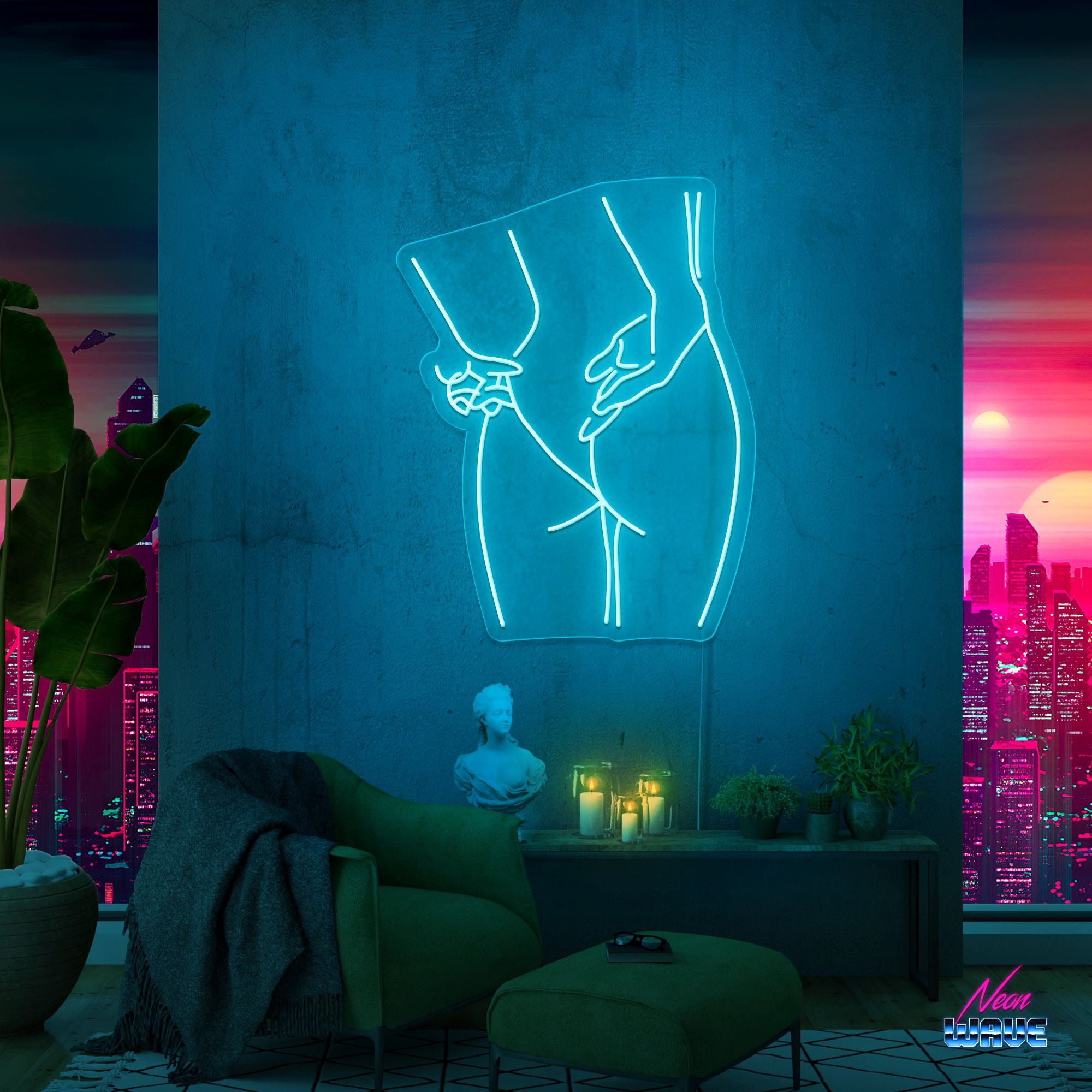 Silhouette Neon Sign Neonwave.ch 75cm Hellblau 