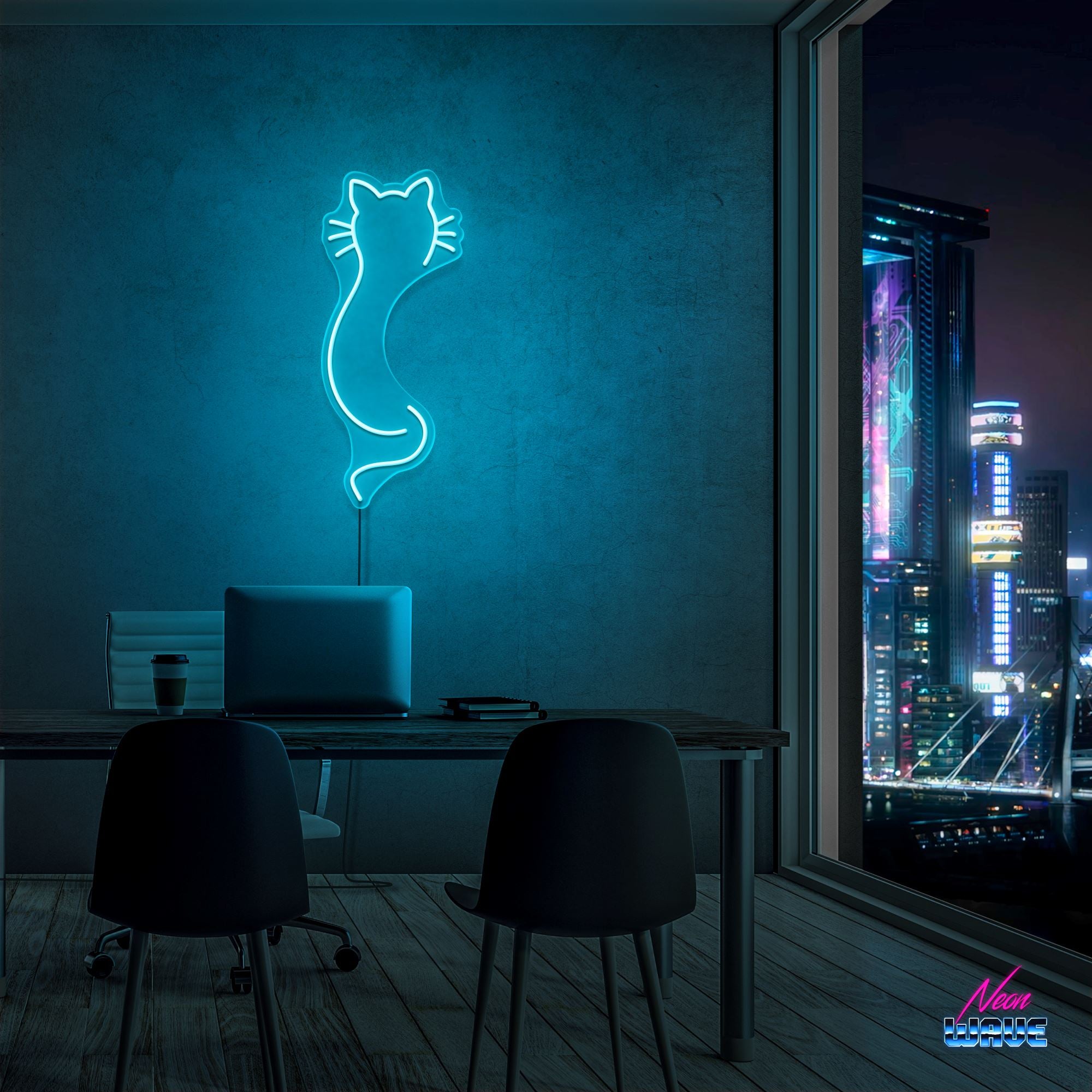 Cat Neon Sign Neonwave.ch 50cm Hellblau 