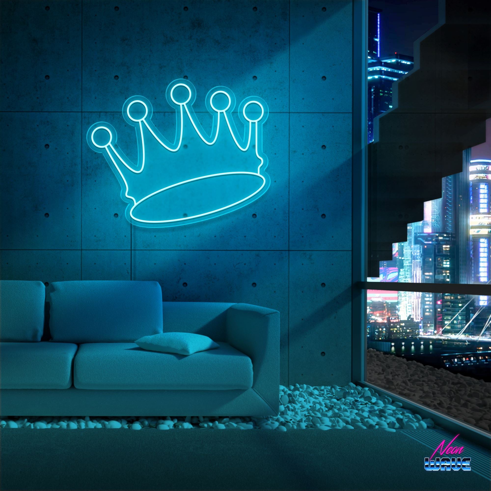 Crown ♕ Neon Sign Neonwave.ch 50cm Hellblau 