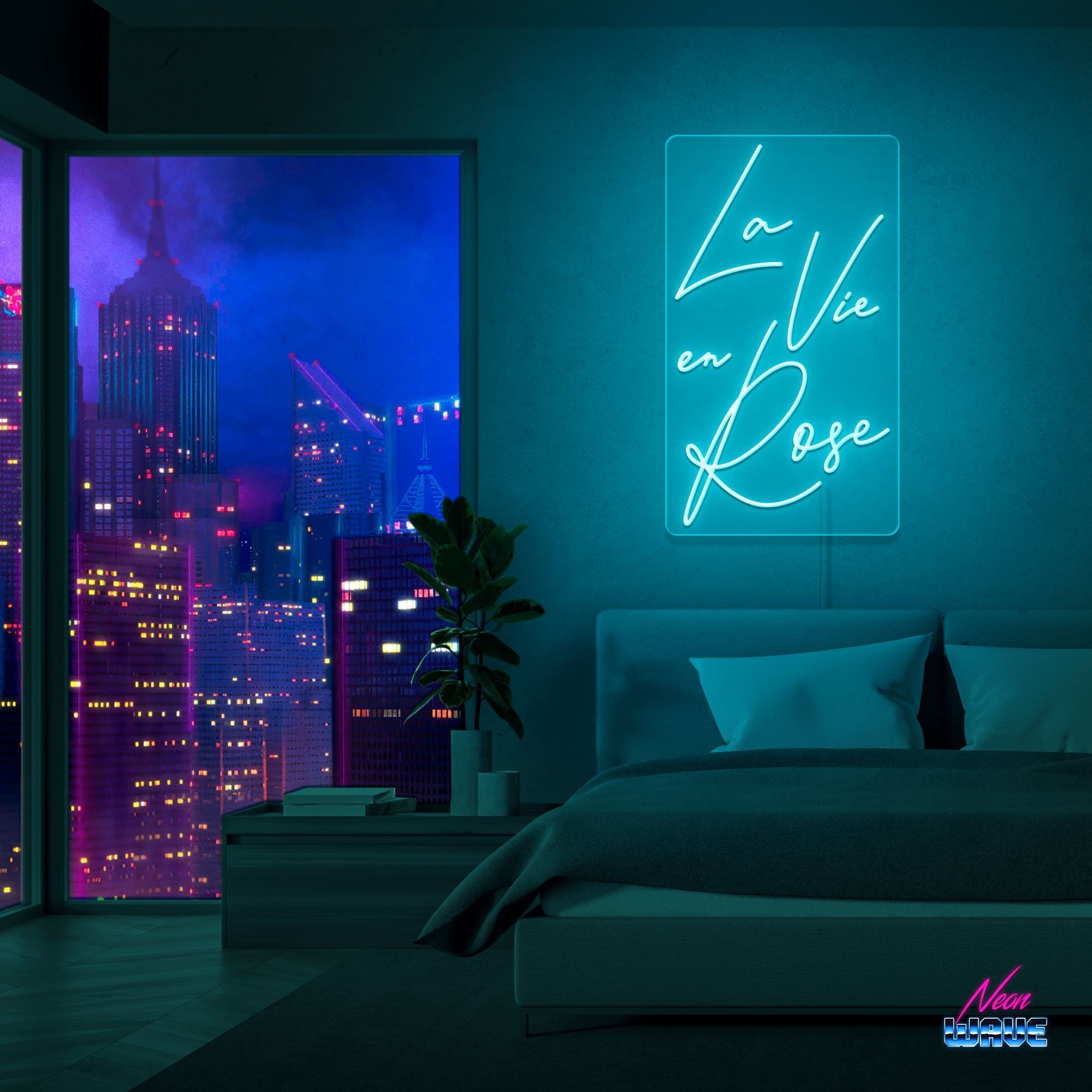 La Vie en Rose Neon Sign Neonwave.ch 100 cm Hellblau 