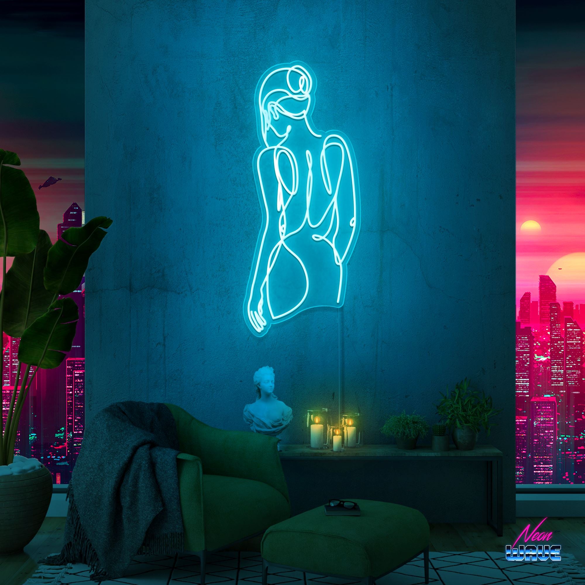 Woman Silhouette Neon Sign Neonwave.ch 150 cm Hellblau 