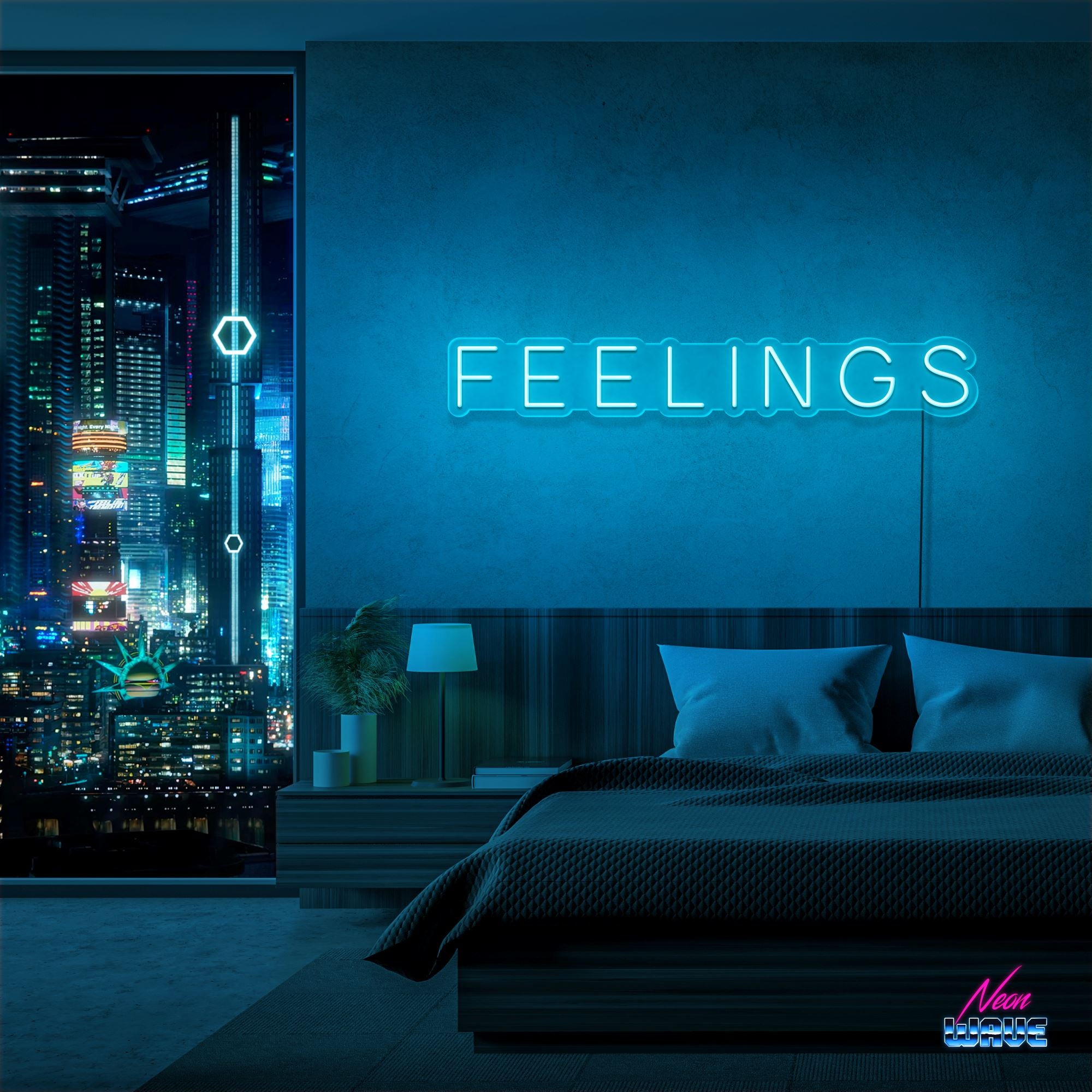 Feelings Neon Sign Neonwave.ch 50cm Hellblau 