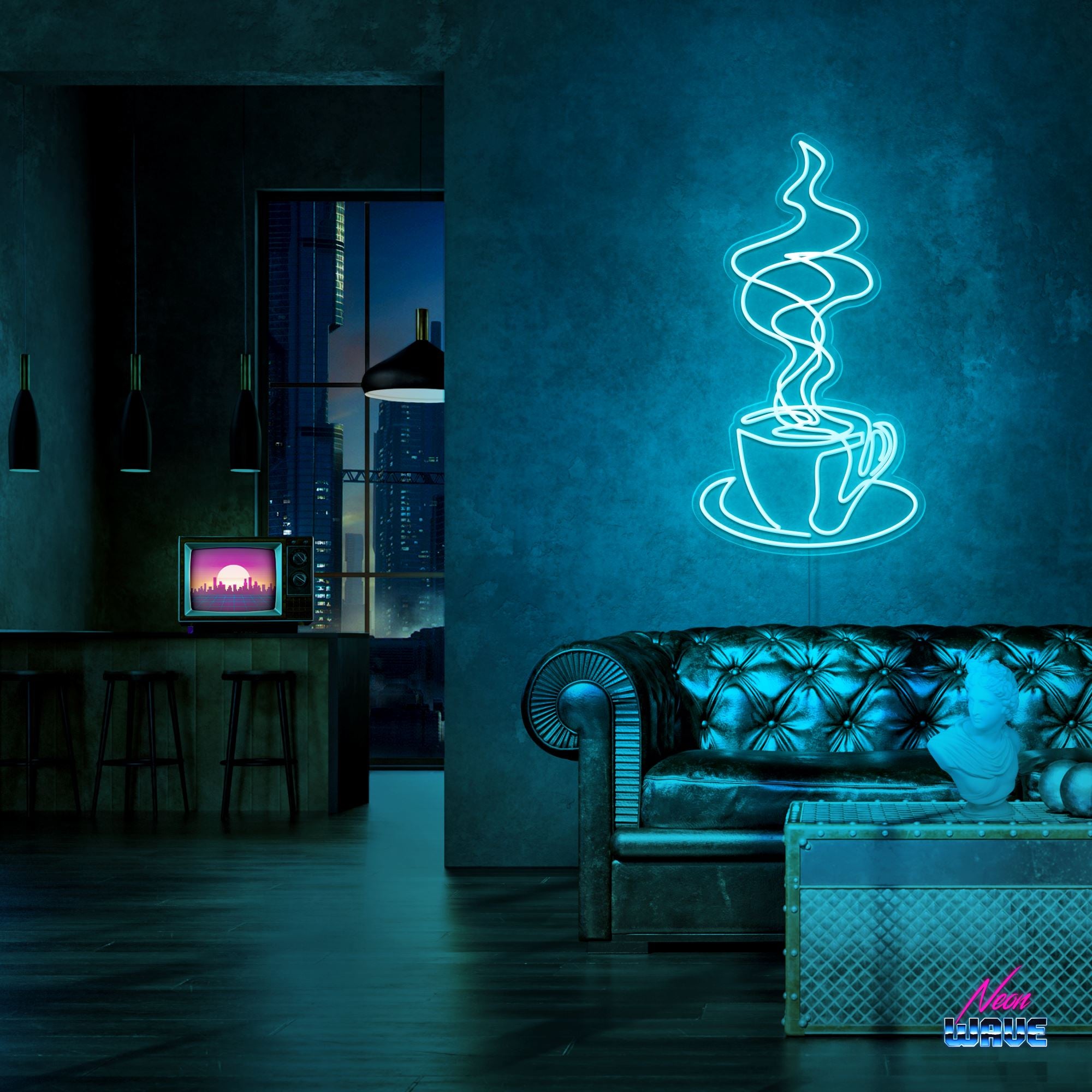 Café Neon Sign Neonwave.ch 75 cm Hellblau 